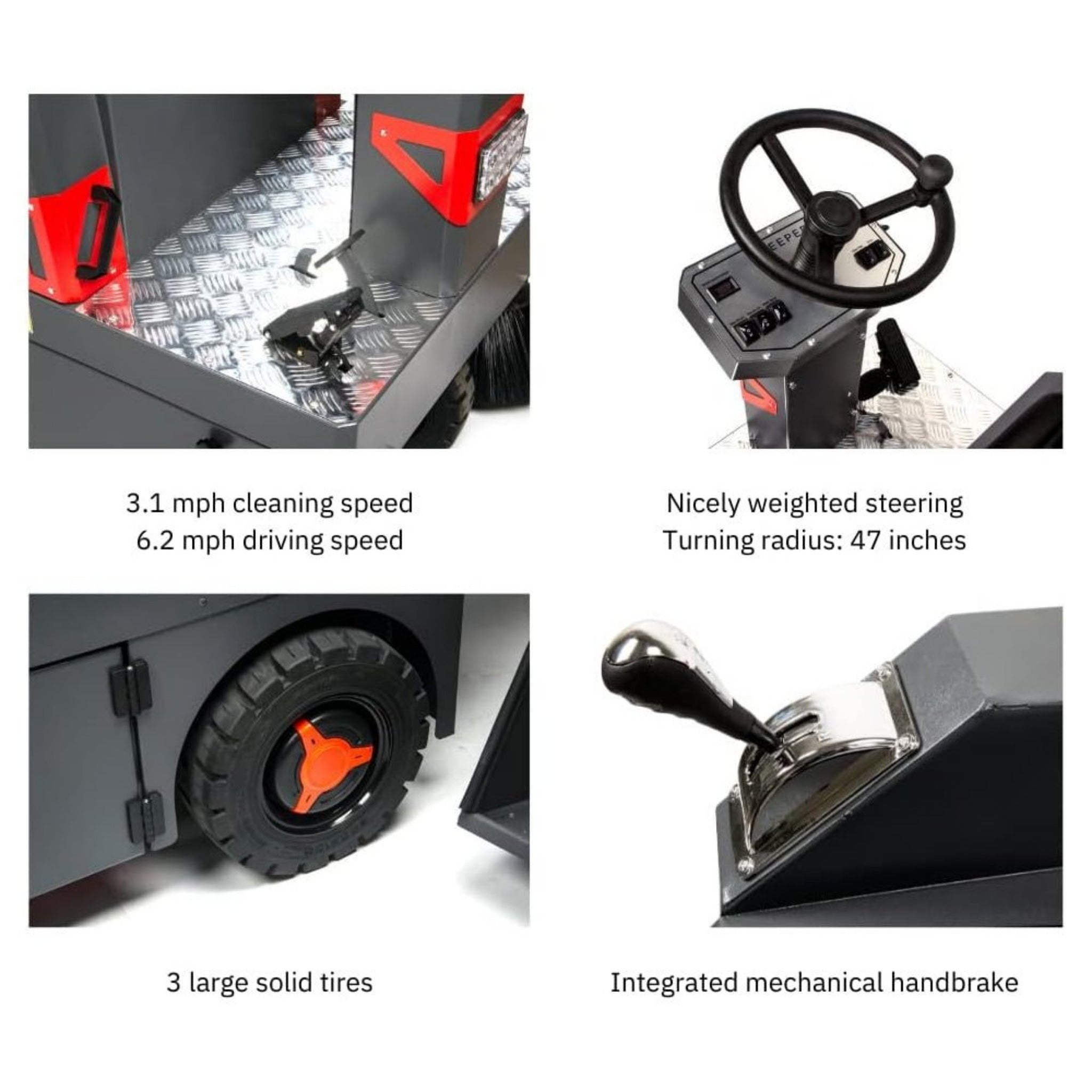 49" Heavy Duty Electric Industrial Ride-On Floor Sweeper With Dust Bin, 1400W (SAK18436) - Energize Trek