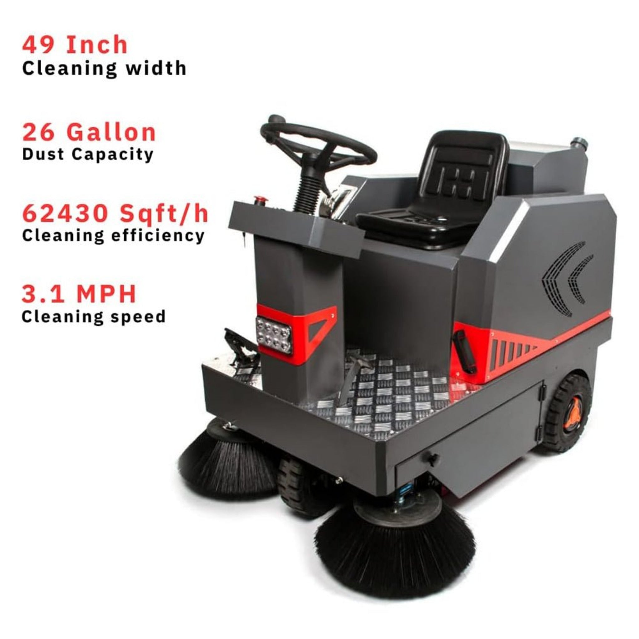 49" Heavy Duty Electric Industrial Ride-On Floor Sweeper With Dust Bin, 1400W (SAK18436) - Energize Trek