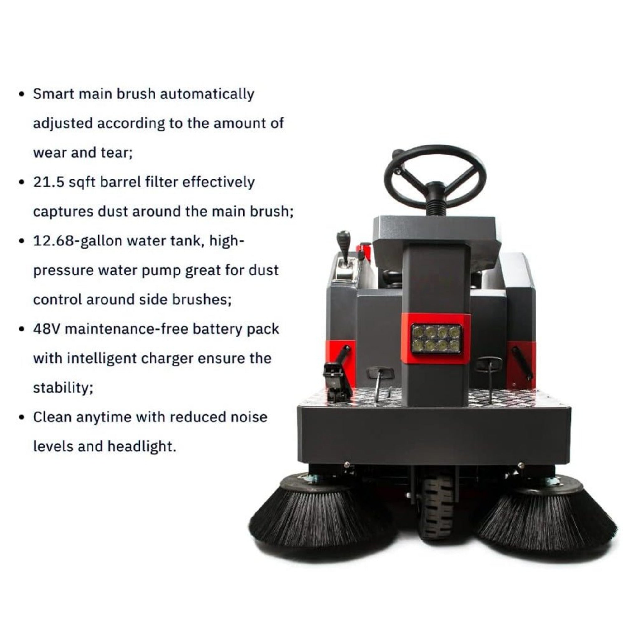 49" Heavy Duty Electric Industrial Ride-On Floor Sweeper With Dust Bin, 1400W (SAK18436) - Energize Trek