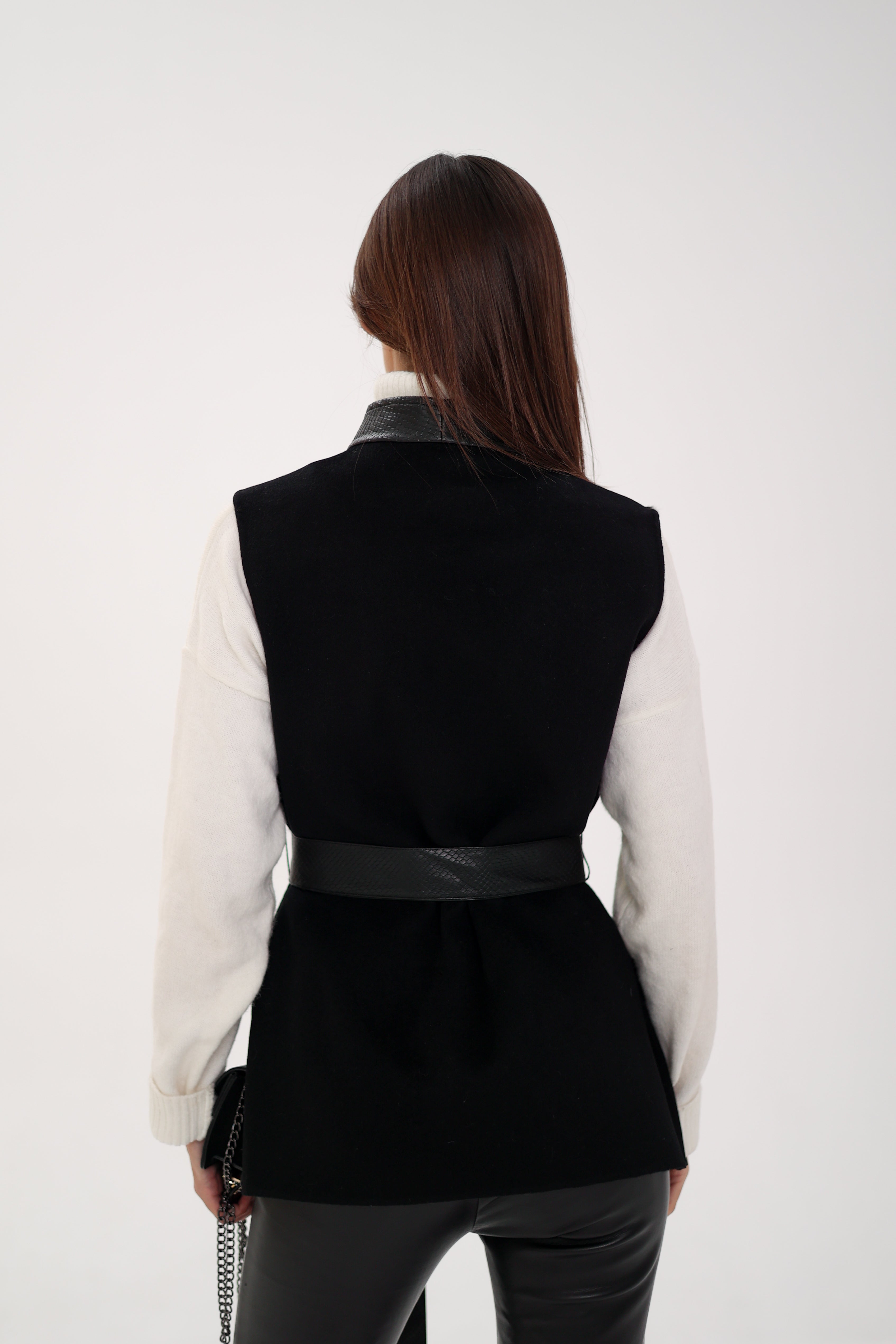Genuine Mink Fur Leather Trim Wool Vest - Energize Trek