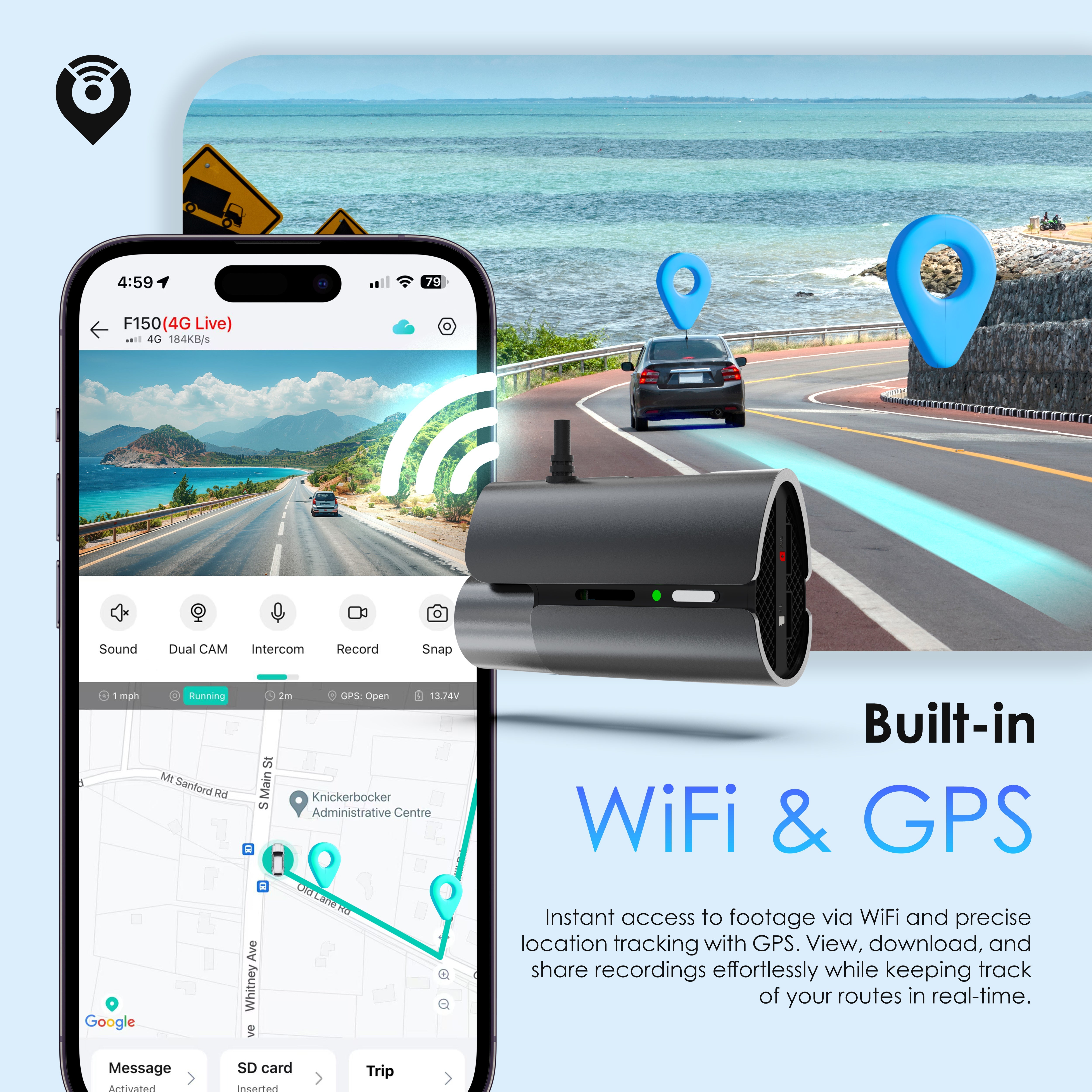 Rexing 4G LTE 2-Channel Dash Cam with GPS – 2.5K Front + 1080p Rear | Real-Time Remote Access & Alerts - Energize Trek