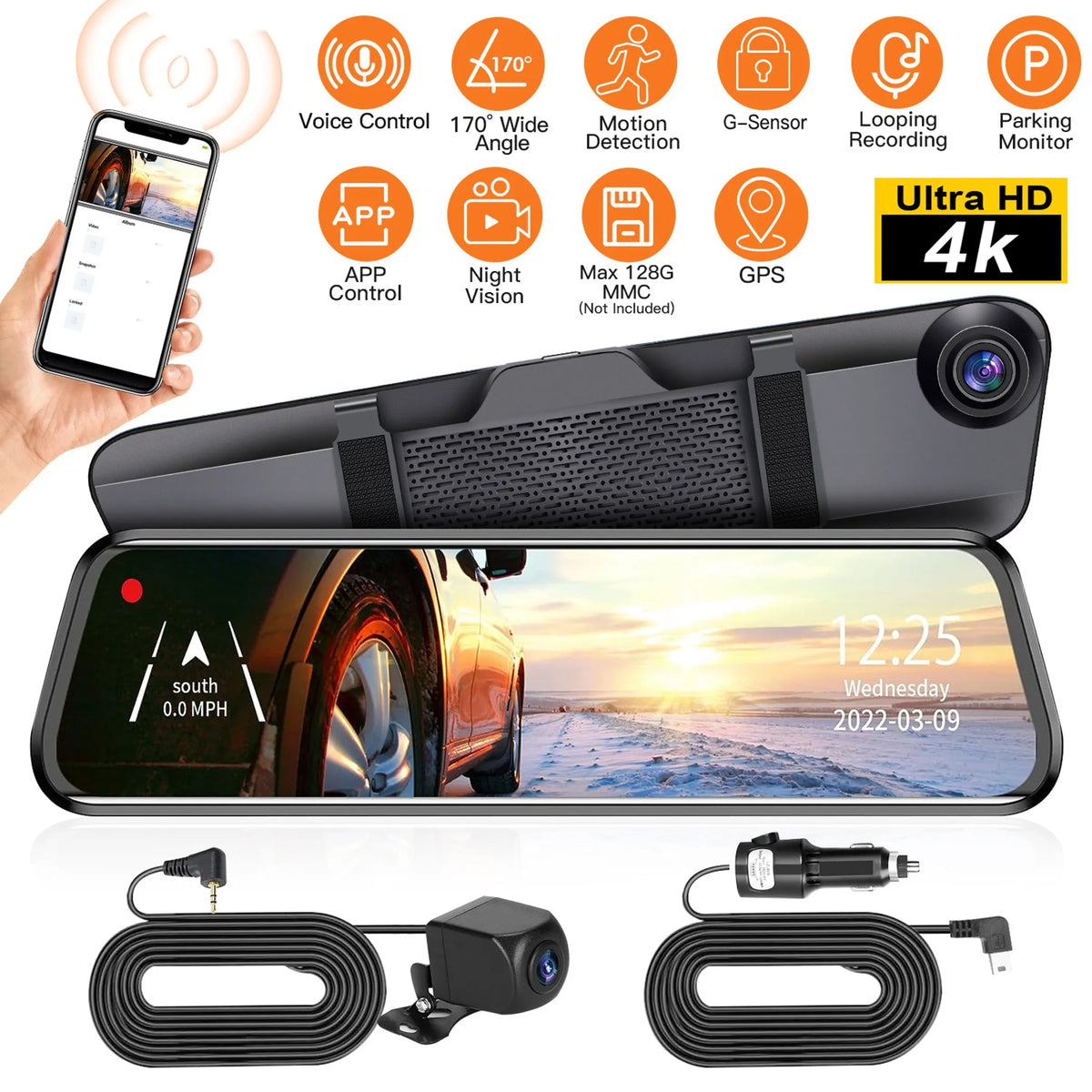 4K Car DVR 12in Dash Cam Camcorder Camera Recorder - Energize Trek