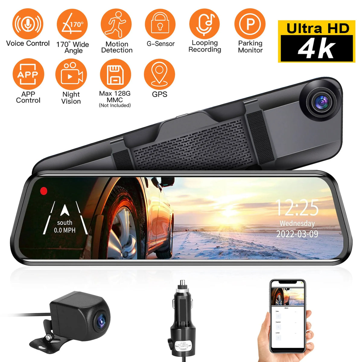 4K Car DVR 12in Dash Cam Camcorder Camera Recorder - Energize Trek