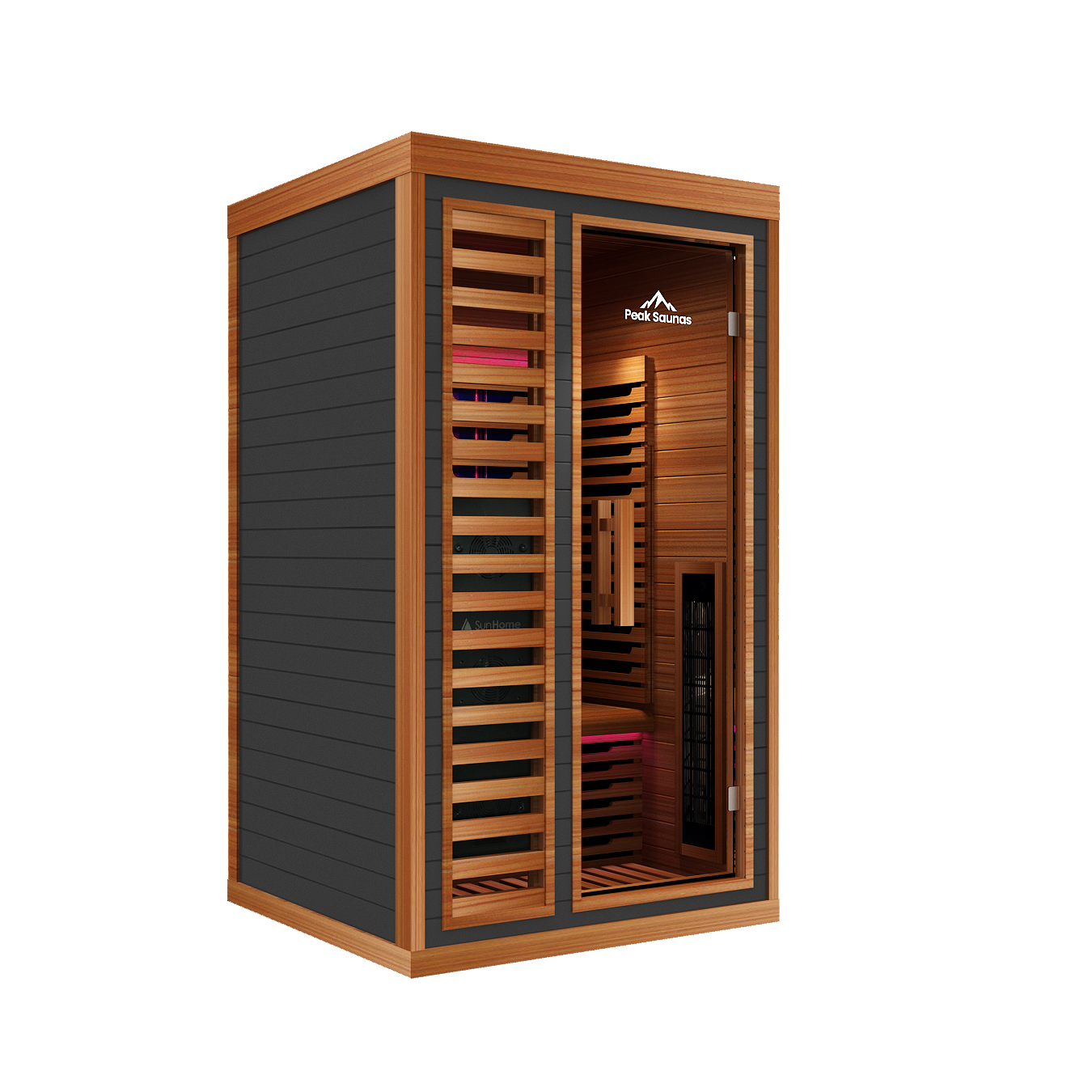 Peak Saunas Rainier 1-Person Full Spectrum Infrared Sauna with XL Medical-Grade Red Light Therapy & Smart WiFi App Control - Energize Trek