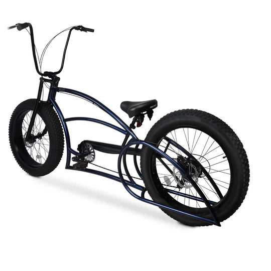 BOMBITA X Limited Edition 26'' Stretch Beach Cruiser Shimano TX-35 7SP with DISC Brake , Triple Tree Fork , Moon-Type Handlebars Allloy BLACK Rims, Black Tire 26x4.0 - Energize Trek