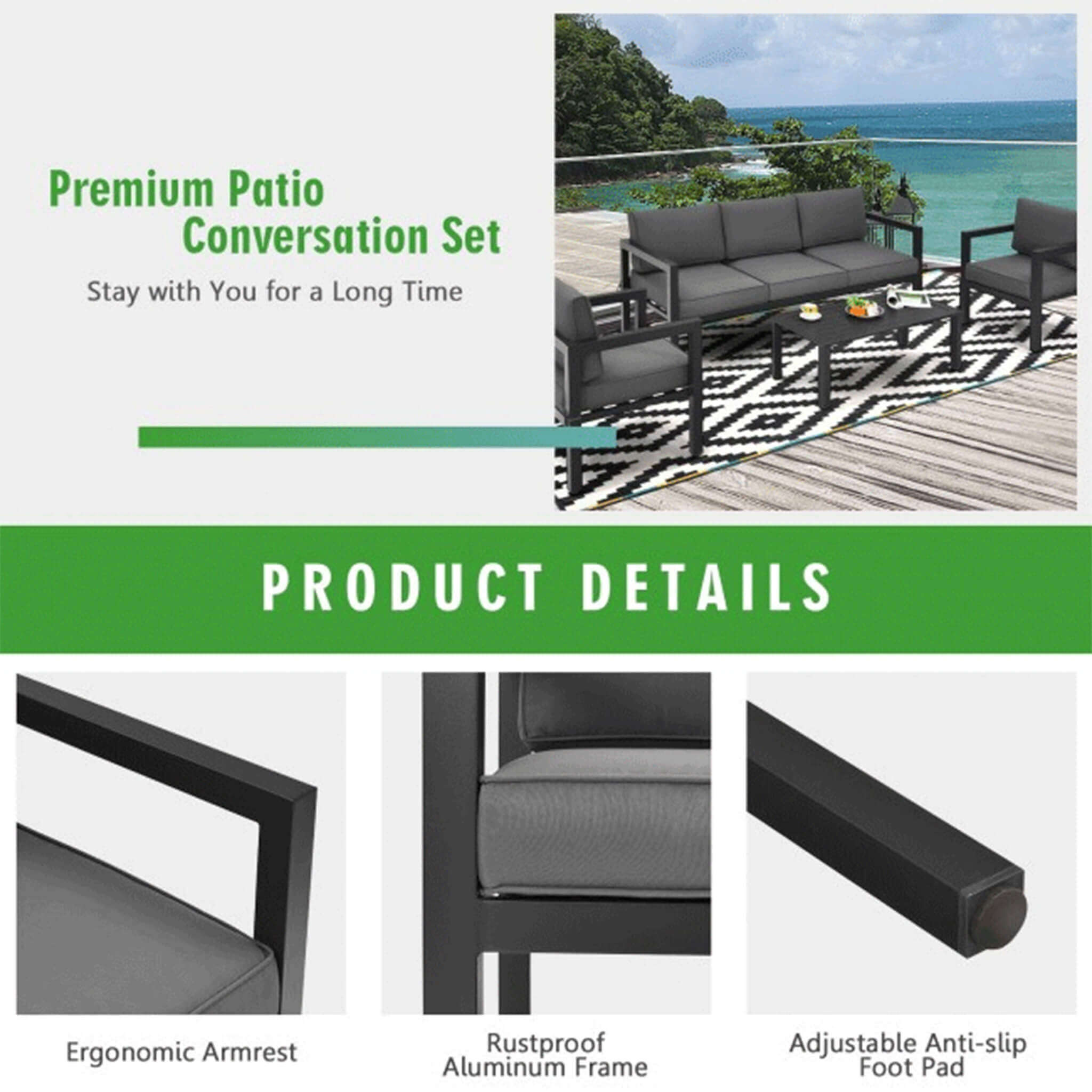 Premium Outdoor Aluminum Furniture Set For Backyard & Poolside, 4PCS (SAK73532) - Energize Trek