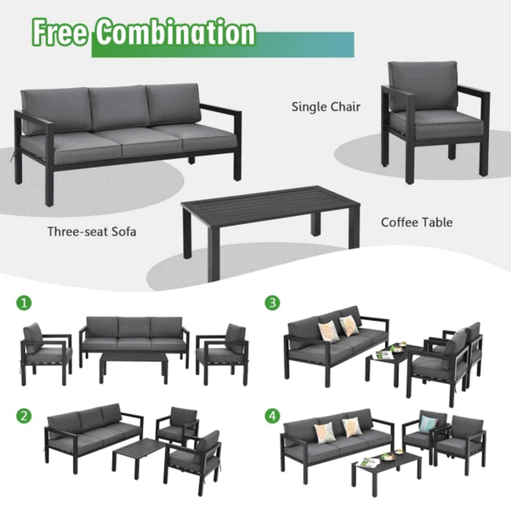 Premium Outdoor Aluminum Furniture Set For Backyard & Poolside, 4PCS (SAK73532) - Energize Trek