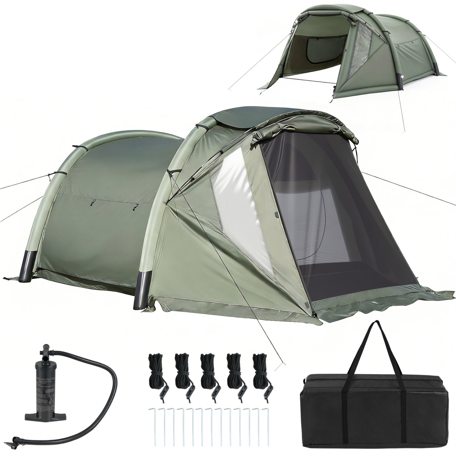 5-7 Person Inflatable Camping Tent with Screened Porch-Green - Energize Trek
