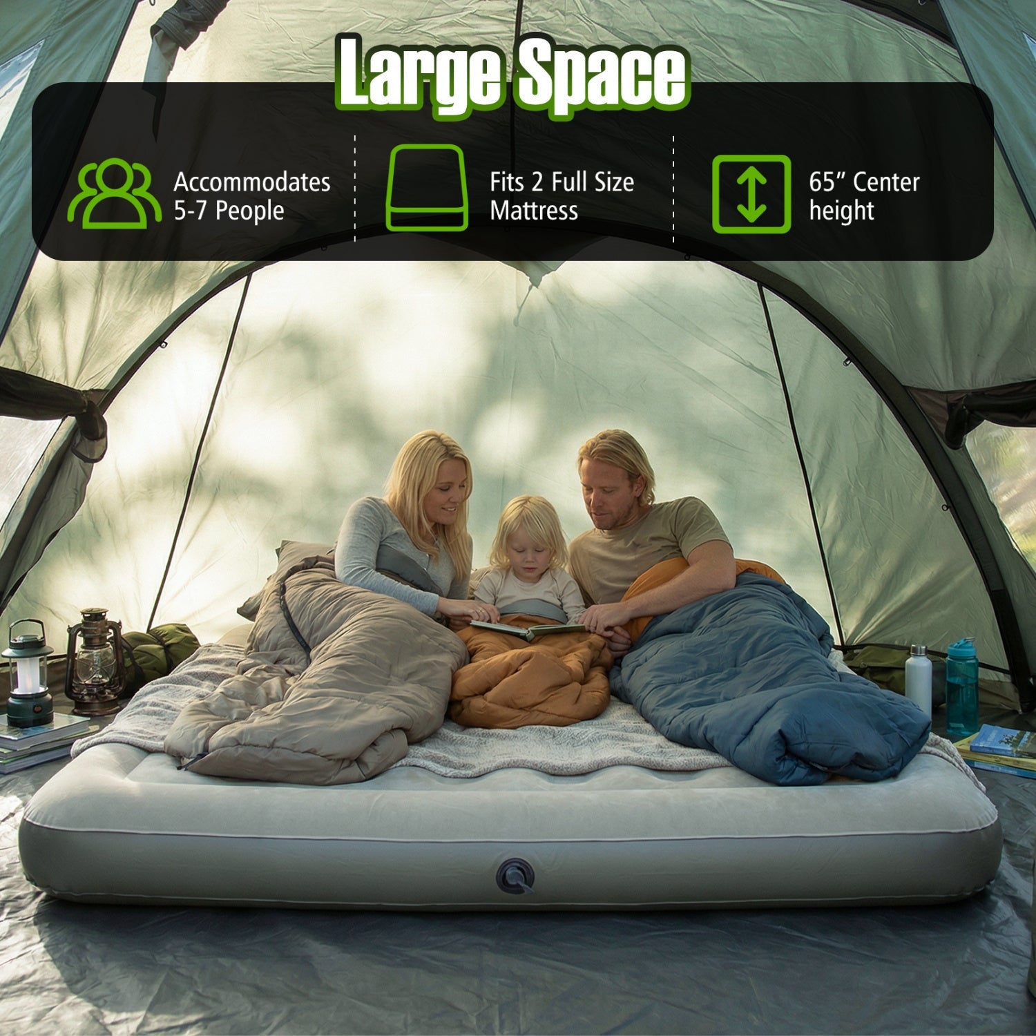 5-7 Person Inflatable Camping Tent with Screened Porch-Green - Energize Trek