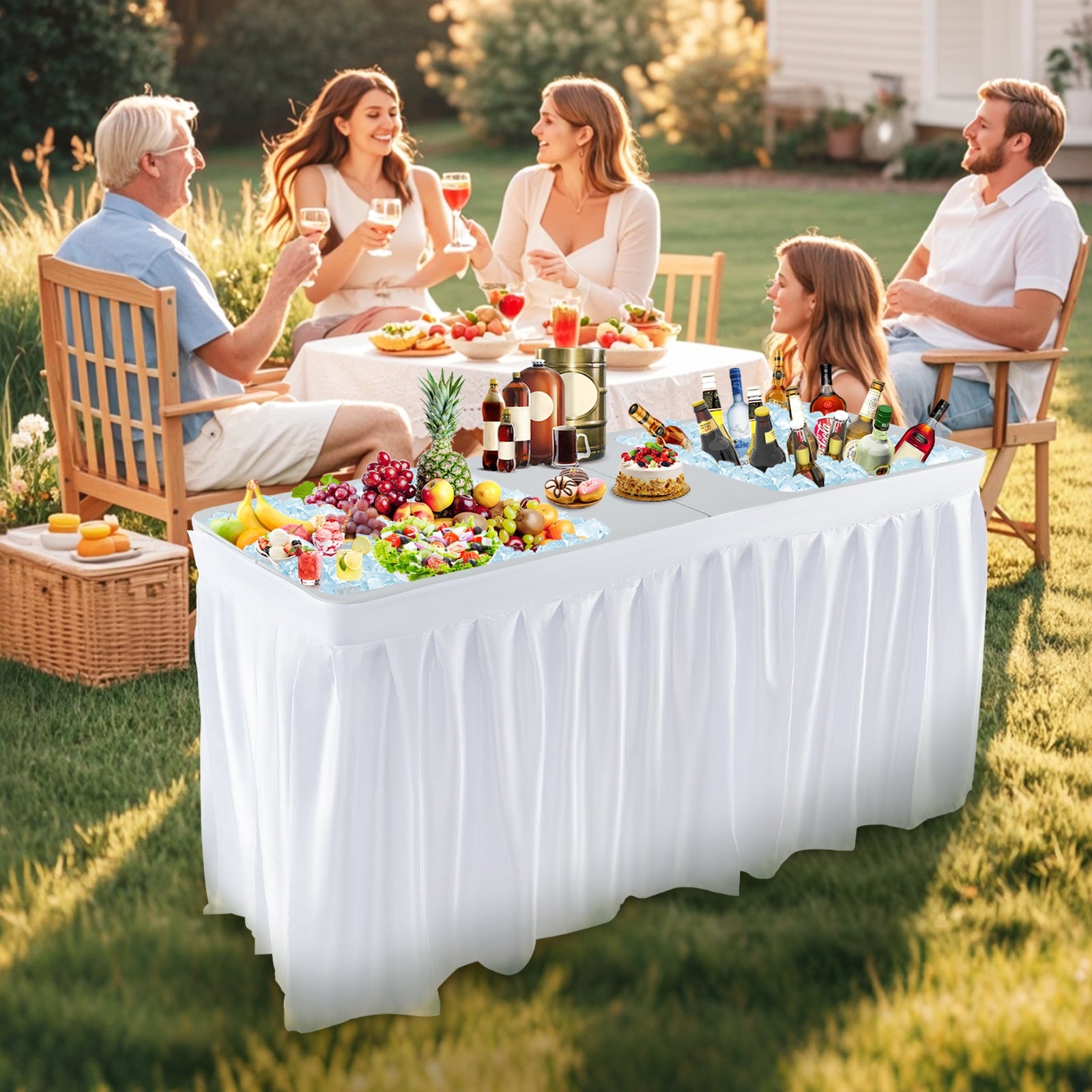 5 FT Folding Ice Cooler Table with Double Sinks for Camping Party Picnic Wedding-White - Energize Trek