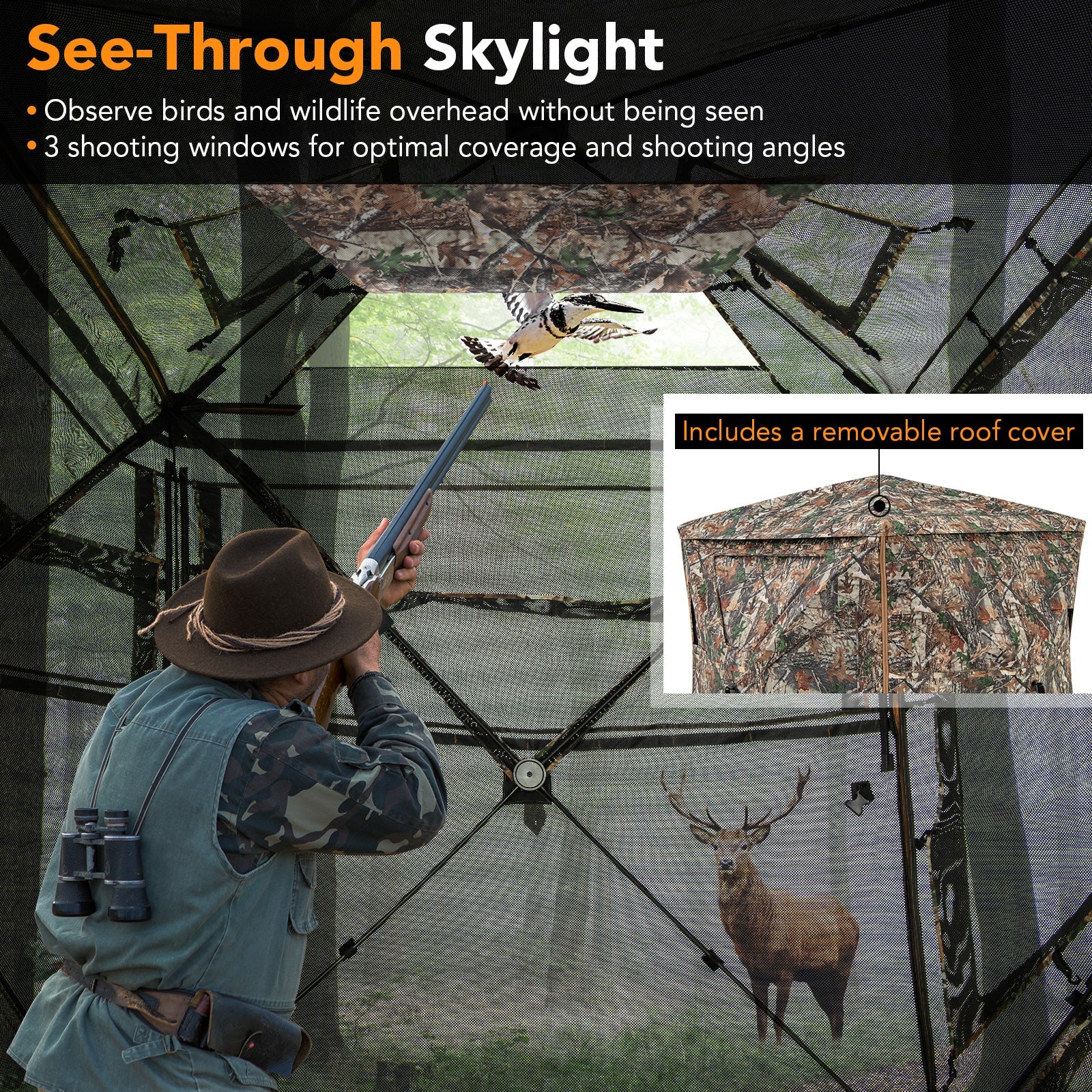 5-IN-1 Detachable Hunting Blind for 2-3 People with Skylight - Energize Trek