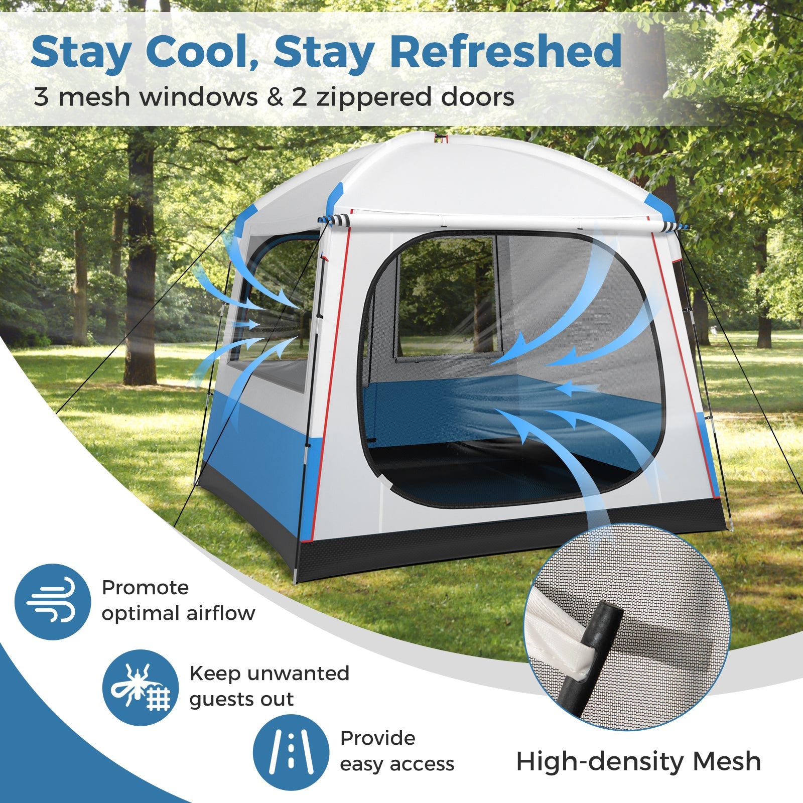 5 Person Camping Tent with Mesh Windows and Carrying Bag for Camping Hiking Traveling-White - Energize Trek