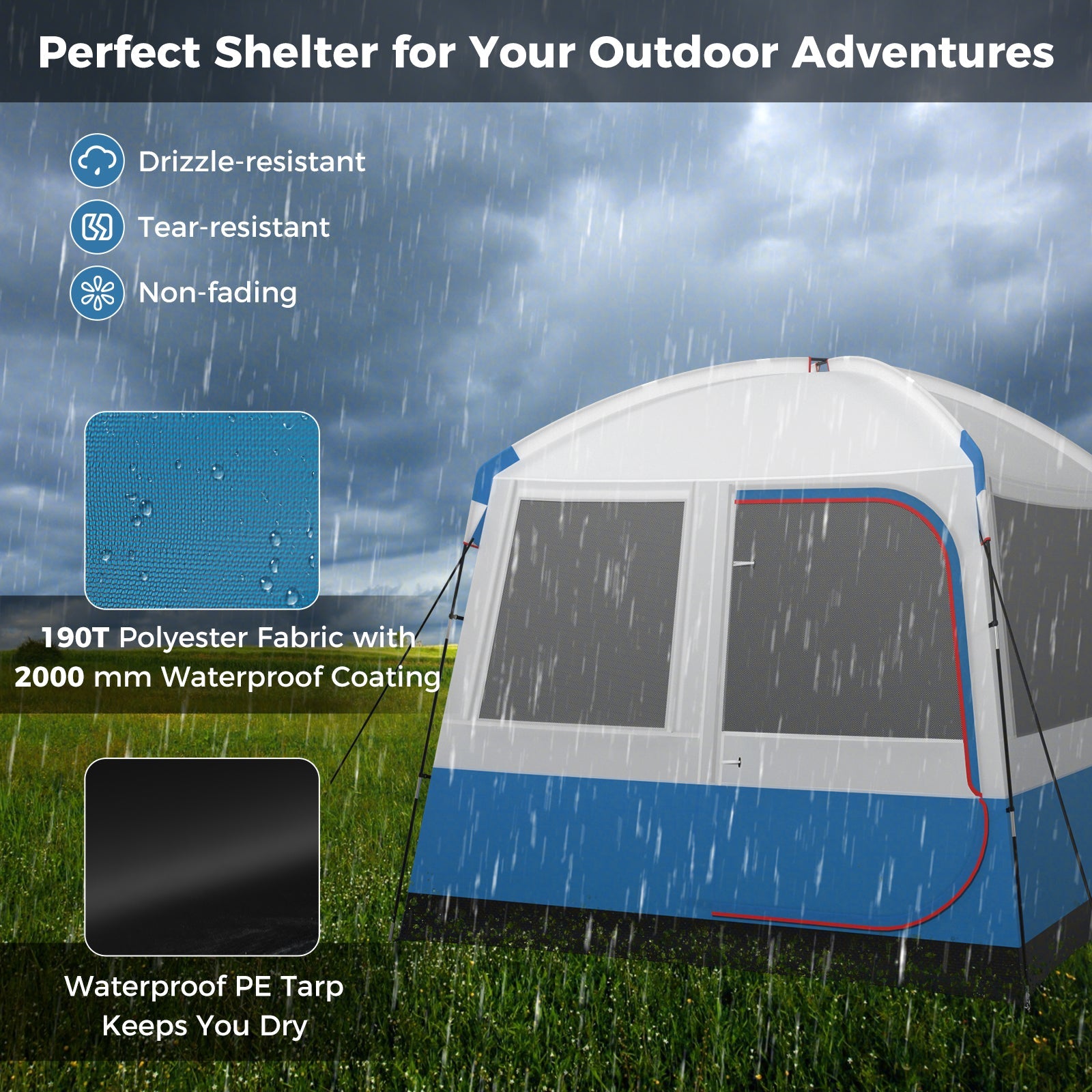 5 Person Camping Tent with Mesh Windows and Carrying Bag for Camping Hiking Traveling-White - Energize Trek