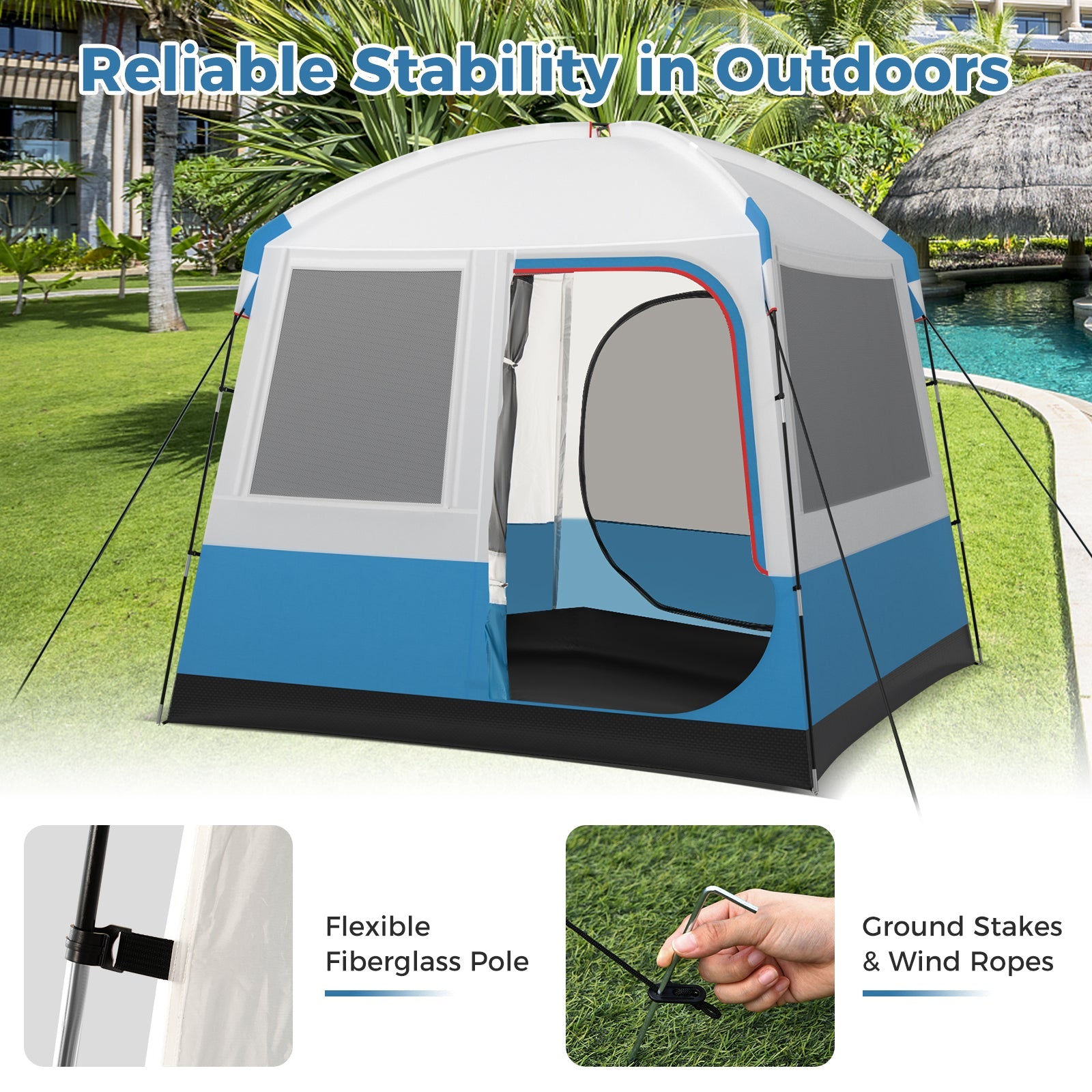 5 Person Camping Tent with Mesh Windows and Carrying Bag for Camping Hiking Traveling-White - Energize Trek