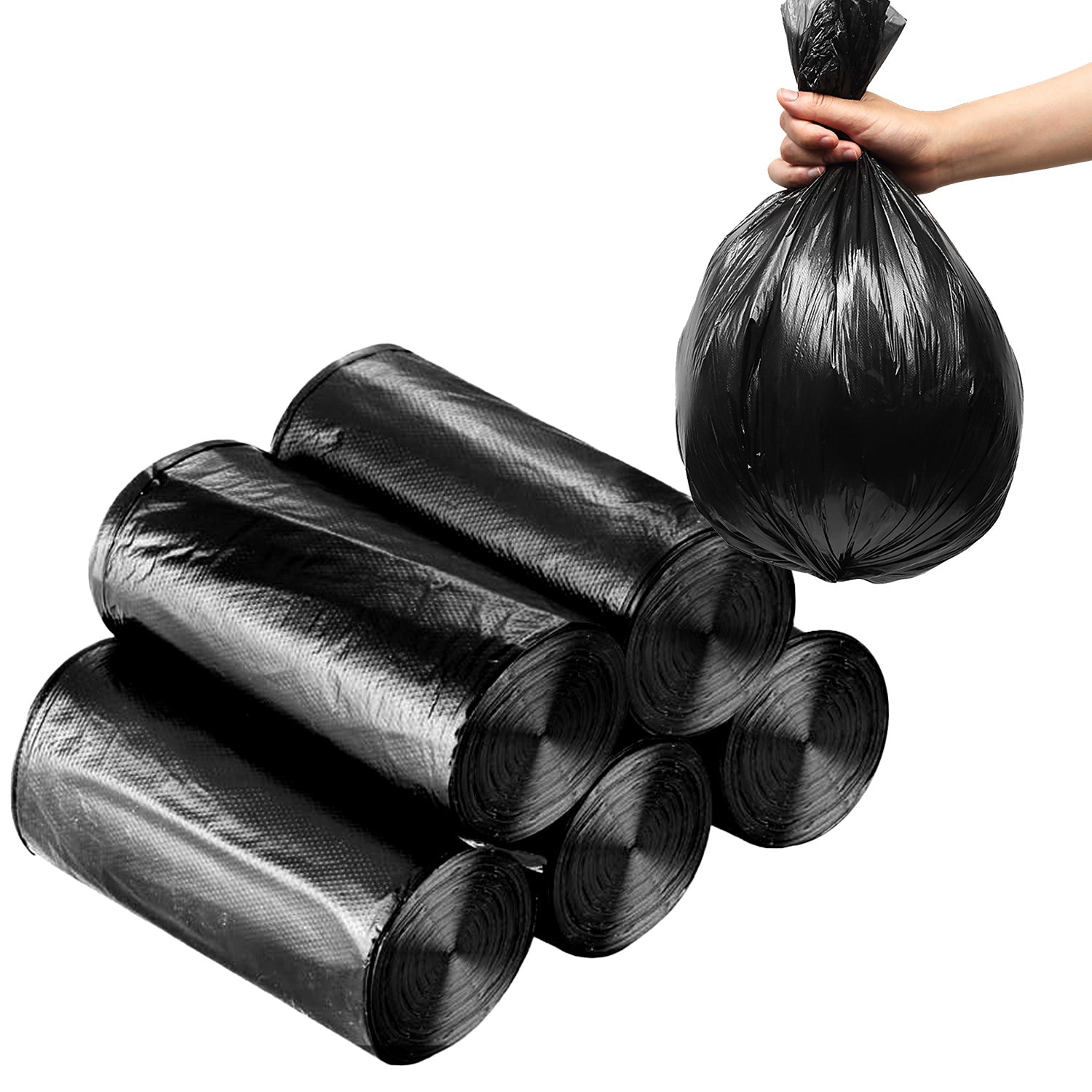5 Rolls Overall 50 Count Black Garbage Bags Disposable Trash Bags Trash Can Liners Unscented Leak Resistant for Camping Toilet Home Office - Energize Trek