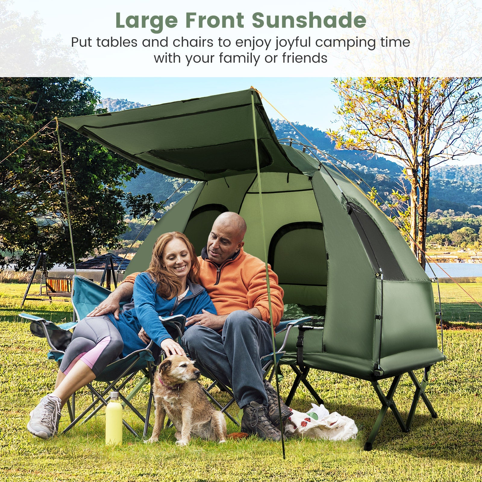 5-in-1 2-Person Foldable Outdoor Camping Tent Cot with Air Mattress and Sleeping Bag - Energize Trek