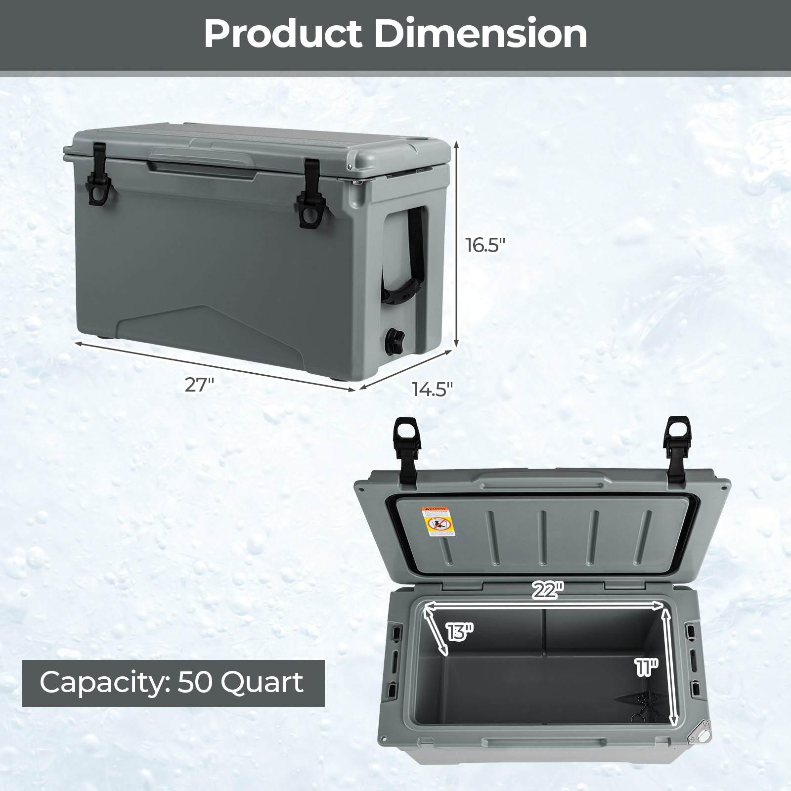 50 QT Rotomolded Cooler Insulated Portable Ice Chest with Integrated Cup Holders
