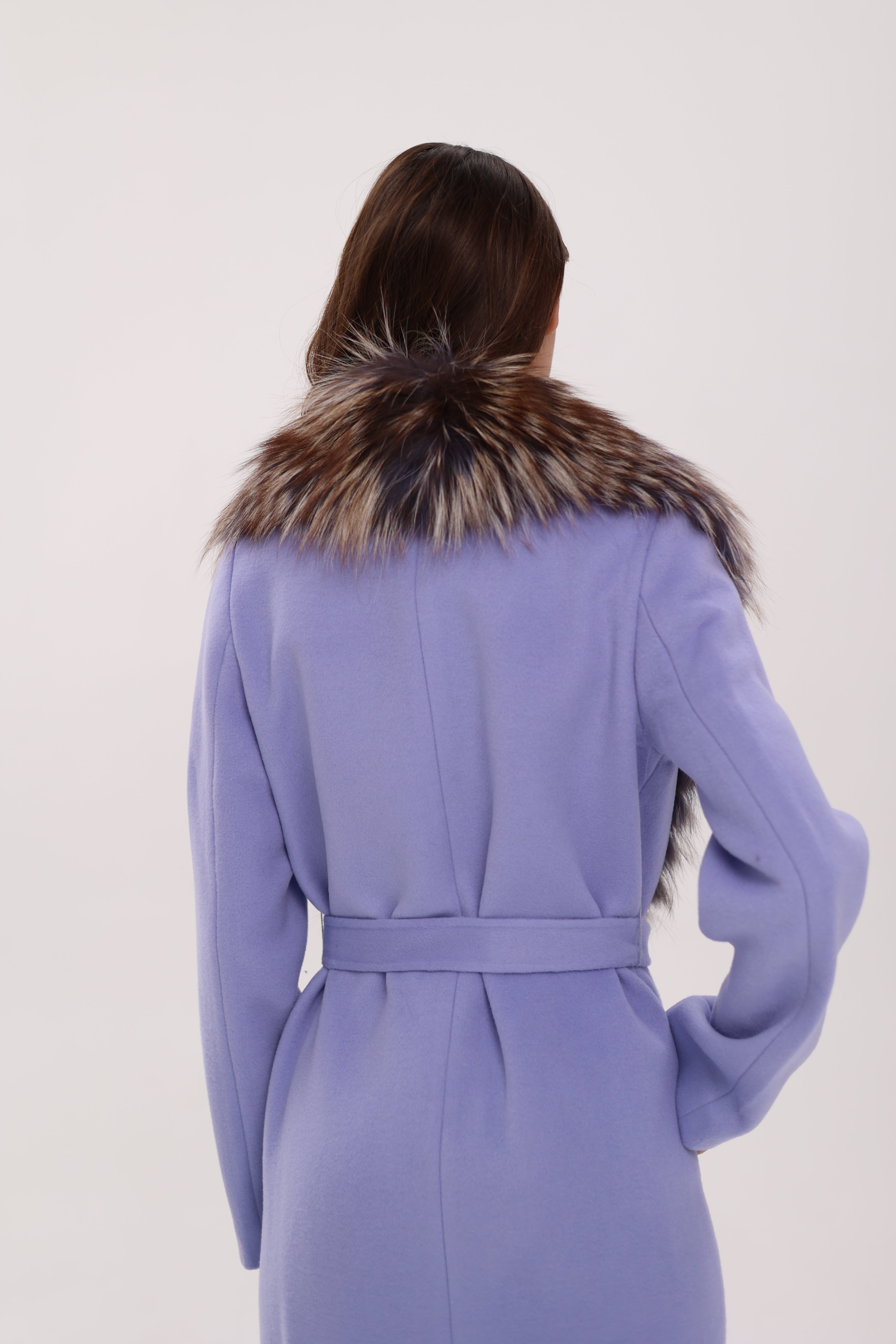Genuine Silver Fox Virgin Wool Wrap Coat in Lavender - Energize Trek