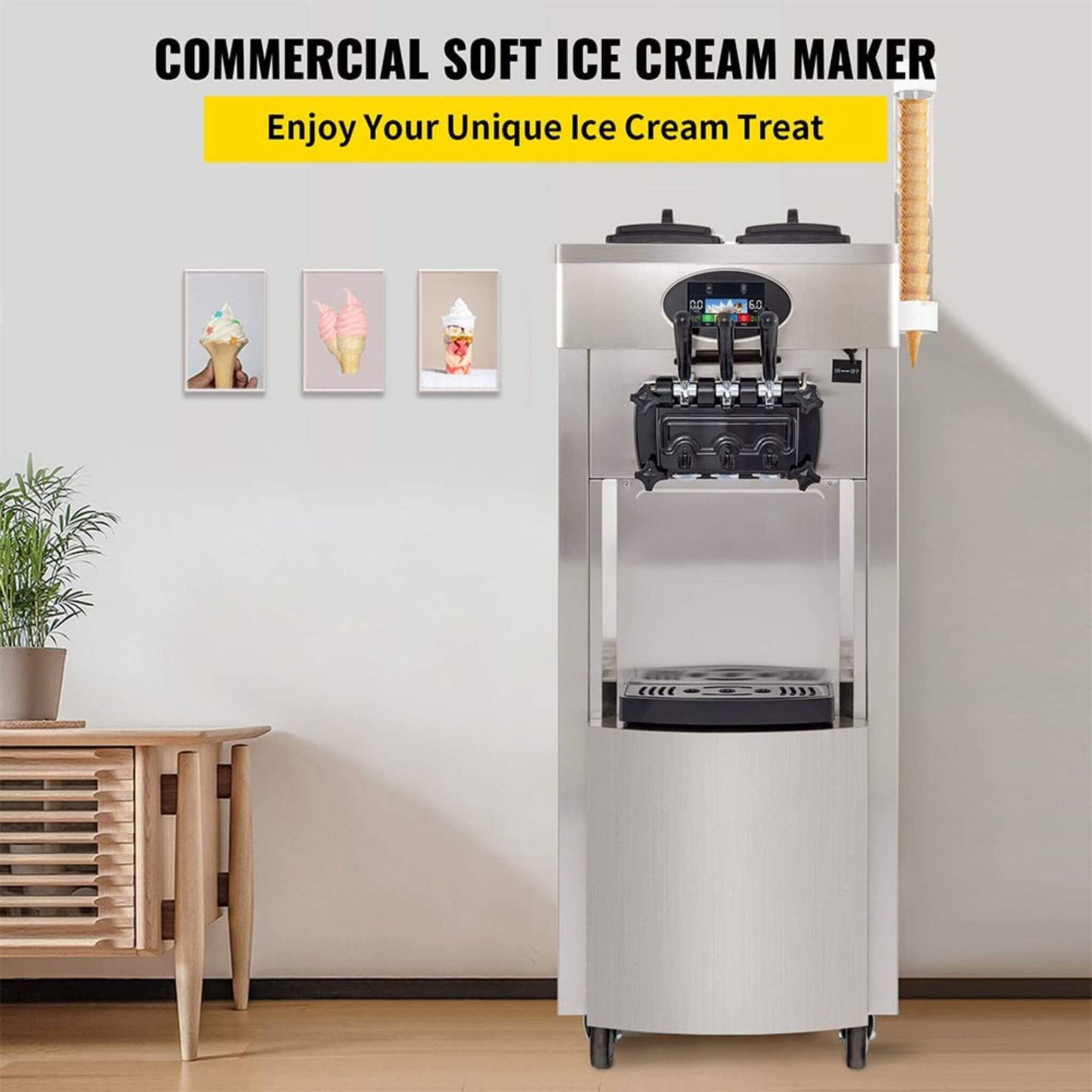 53" Freestanding 3-Flavors Commercial Soft Serve Yogurt Ice Cream Machine Maker With Auto Clean (SAK74031) - Energize Trek