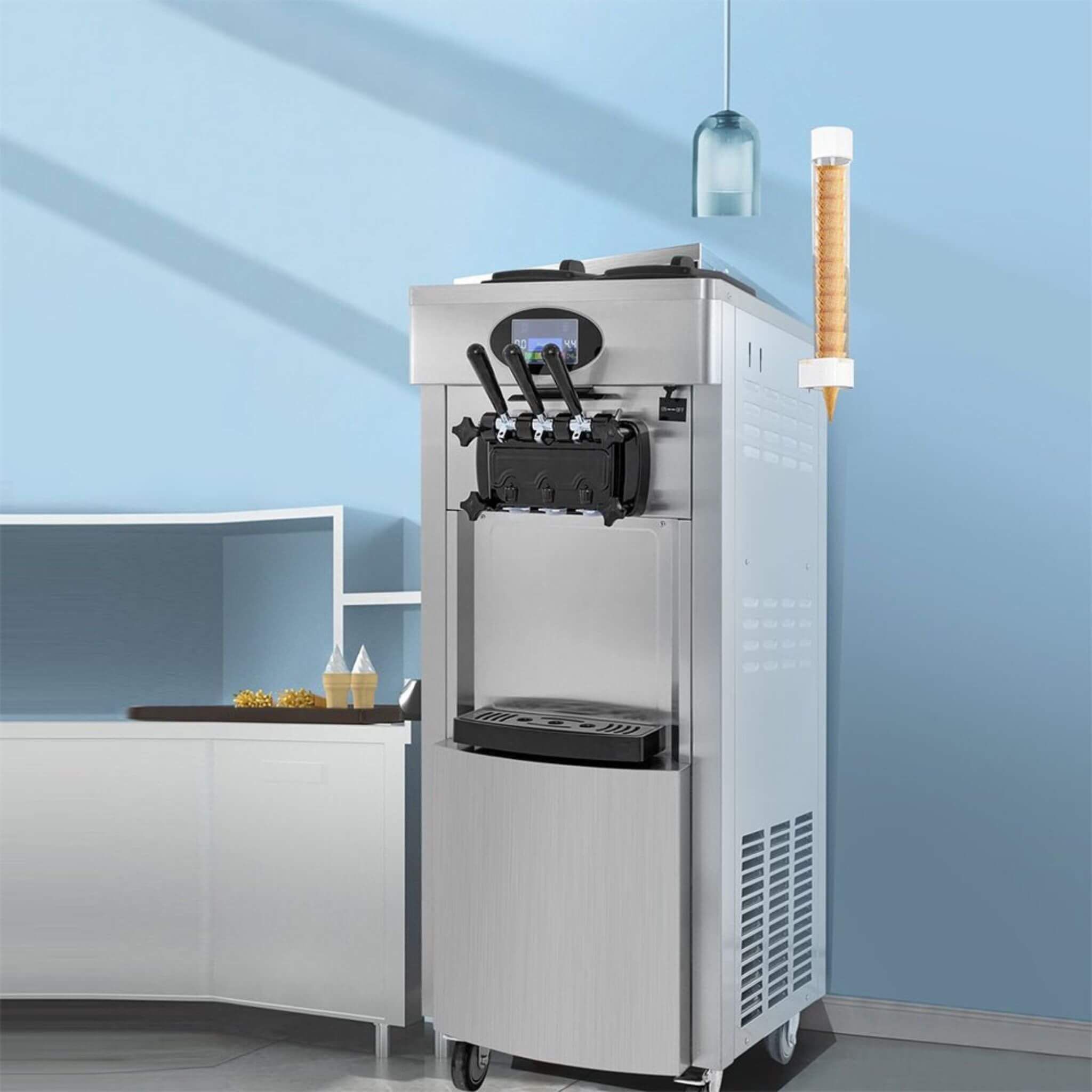 53" Freestanding 3-Flavors Commercial Soft Serve Yogurt Ice Cream Machine Maker With Auto Clean (SAK74031) - Energize Trek