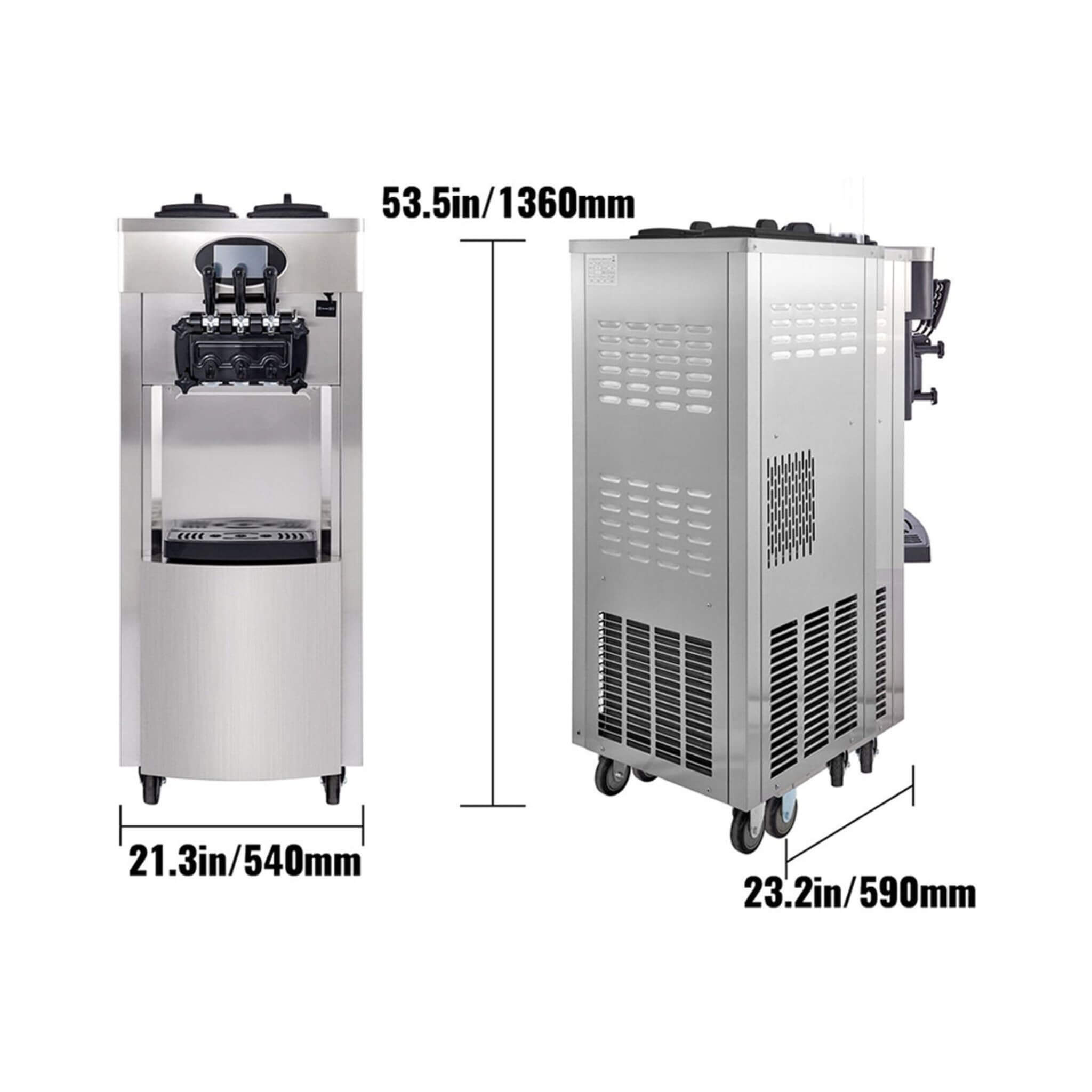 53" Freestanding 3-Flavors Commercial Soft Serve Yogurt Ice Cream Machine Maker With Auto Clean (SAK74031) - Energize Trek