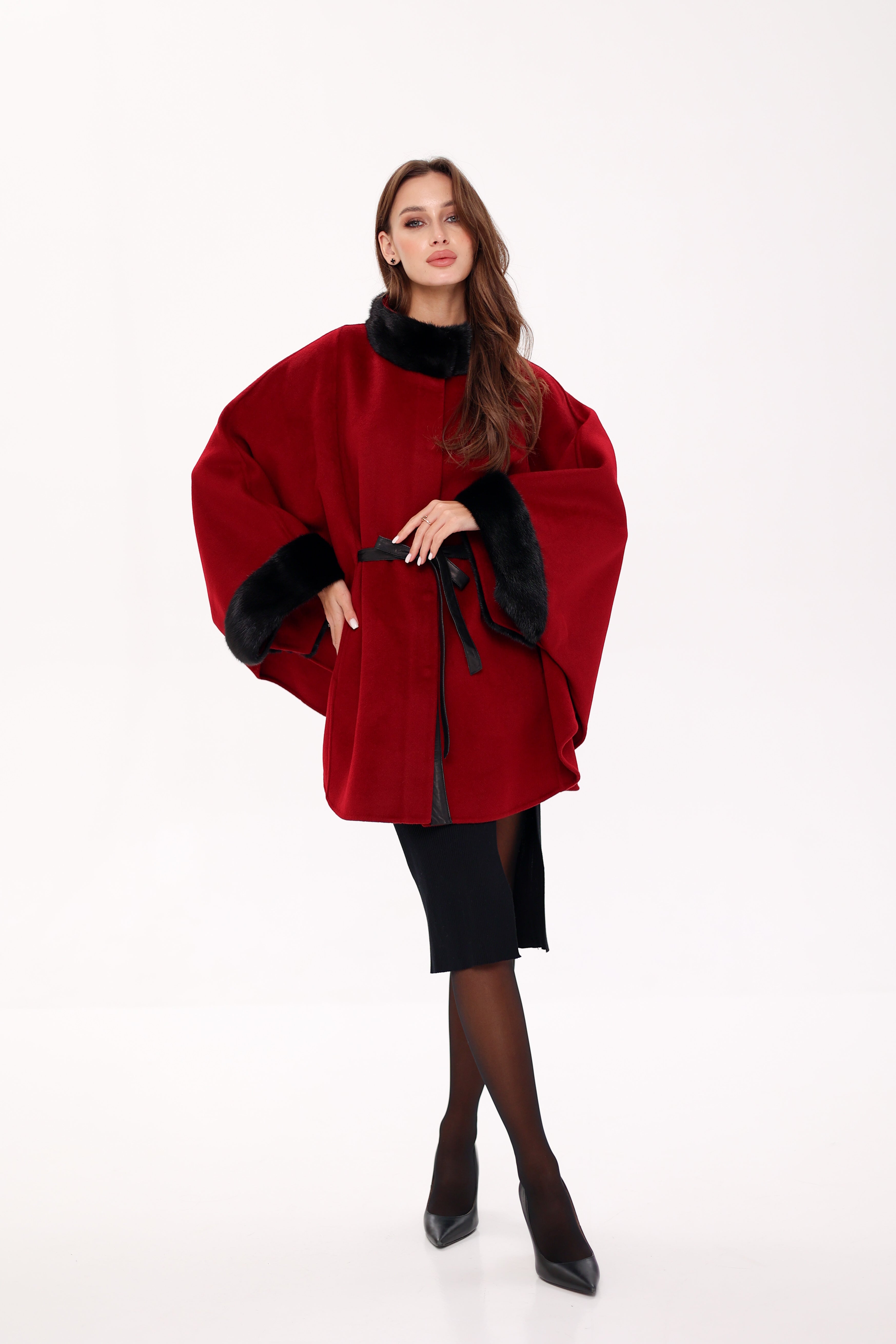 Genuine Scandinavian Mink Fur Double Face Wool Poncho - Energize Trek