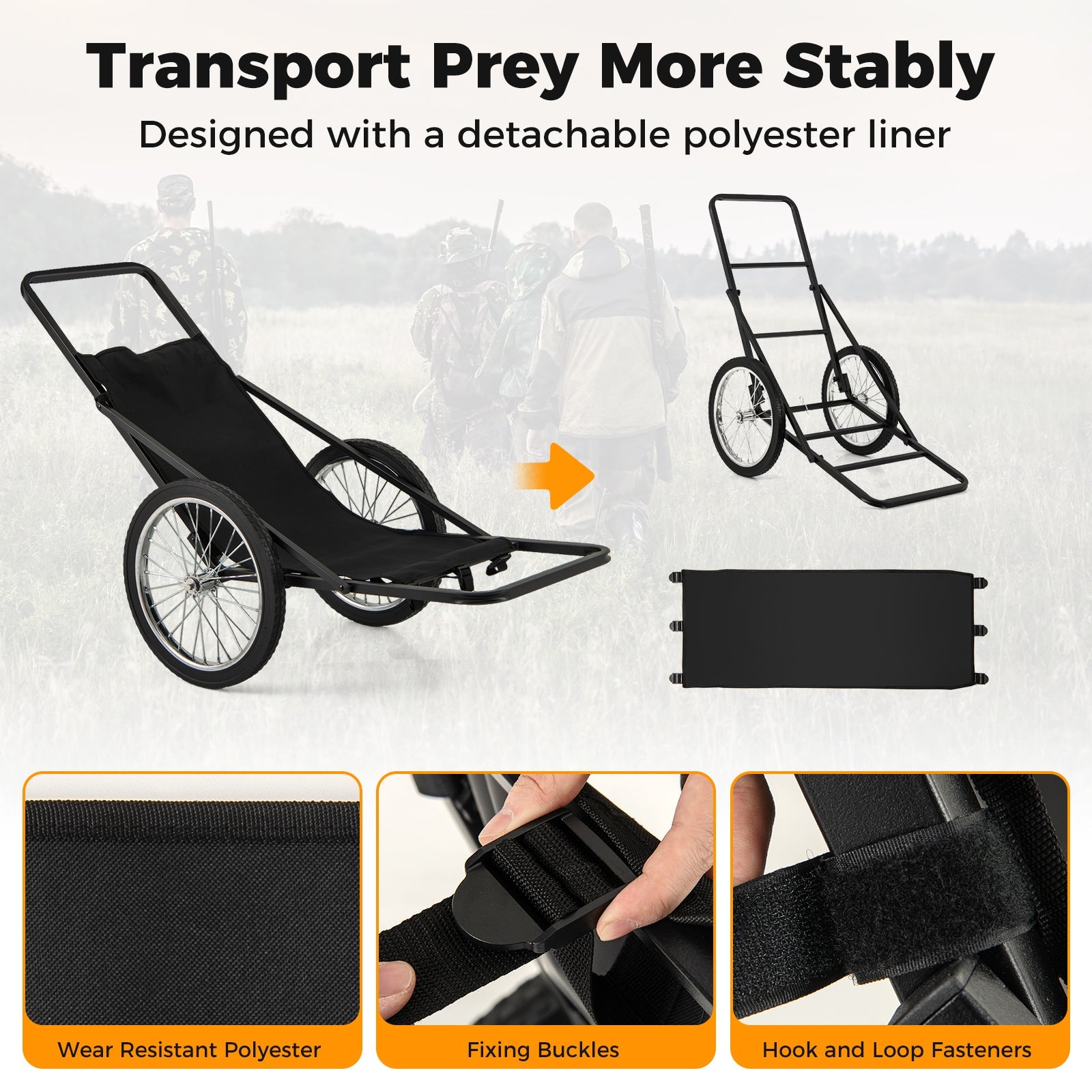 550 LBS Folding Deer Game Cart with Polyester Liner for Hunting - Energize Trek