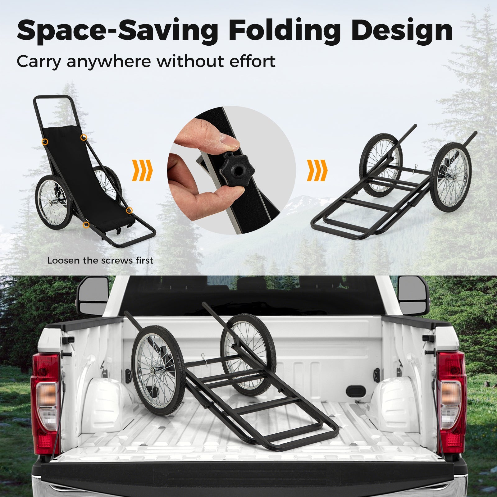 550 LBS Folding Deer Game Cart with Polyester Liner for Hunting - Energize Trek