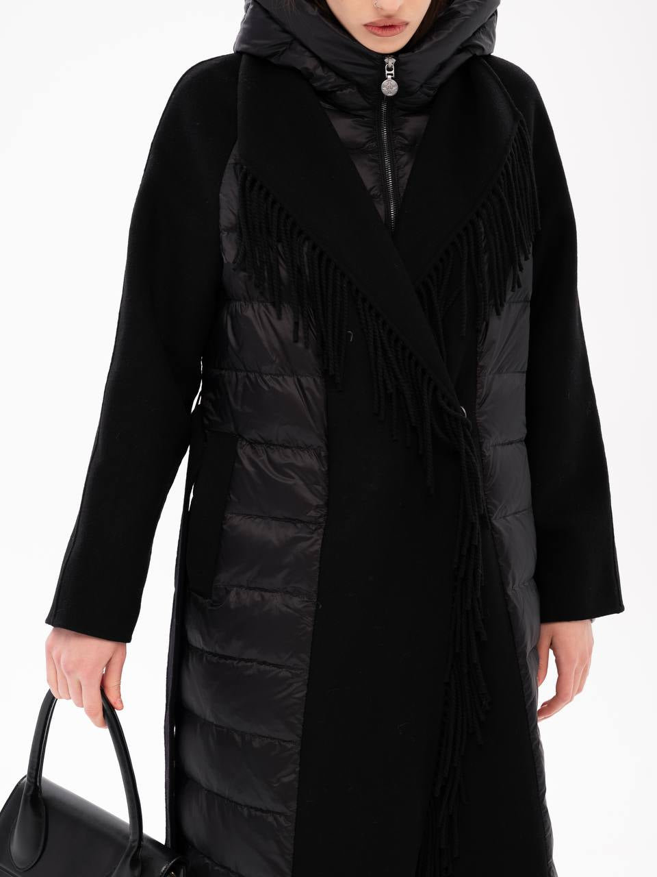 Kennedy Fringe Luxe Down Wool Blend Coat in Black - Energize Trek