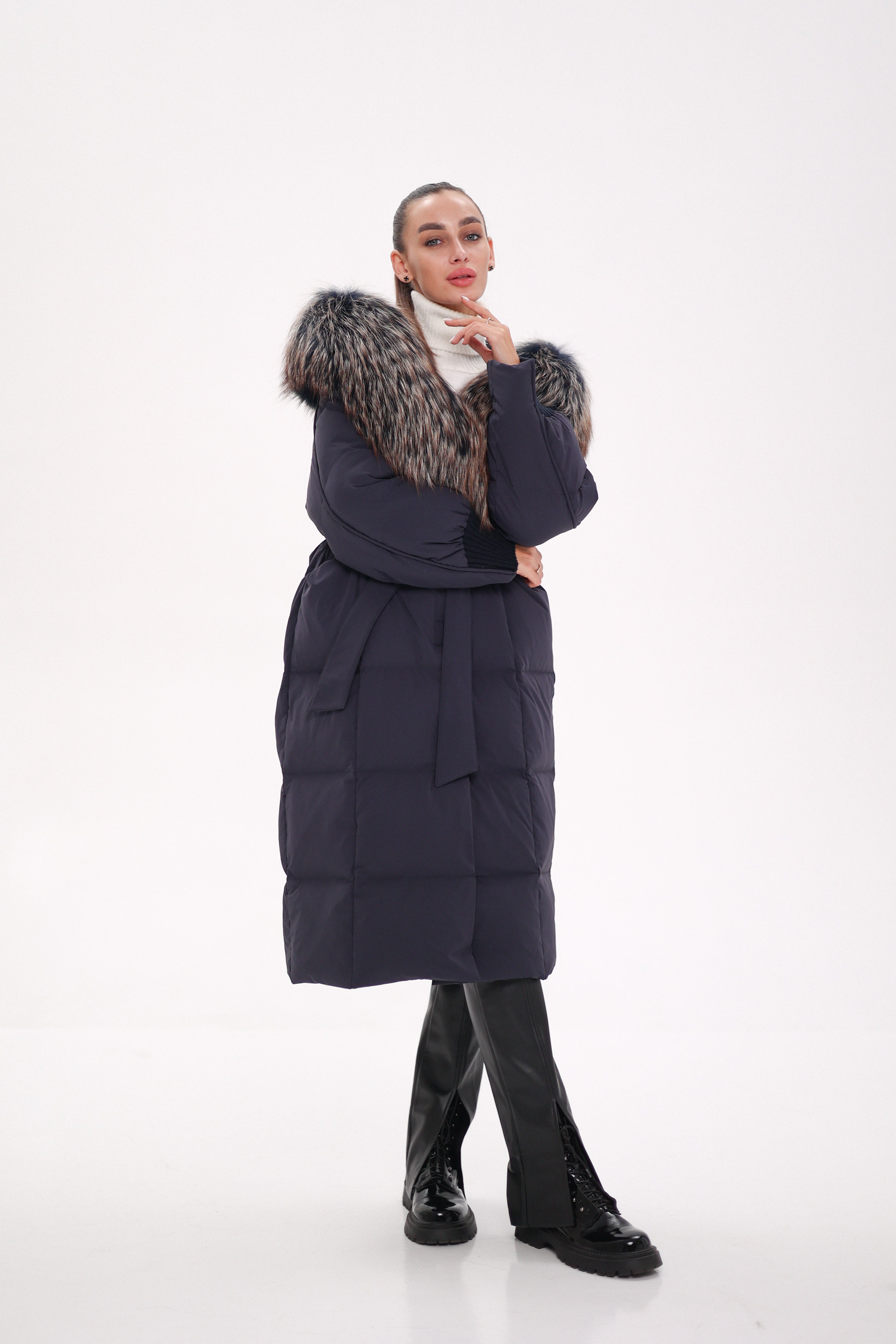 Rei Genuine Fur Trim Hooded Down Coat in Navy - Energize Trek