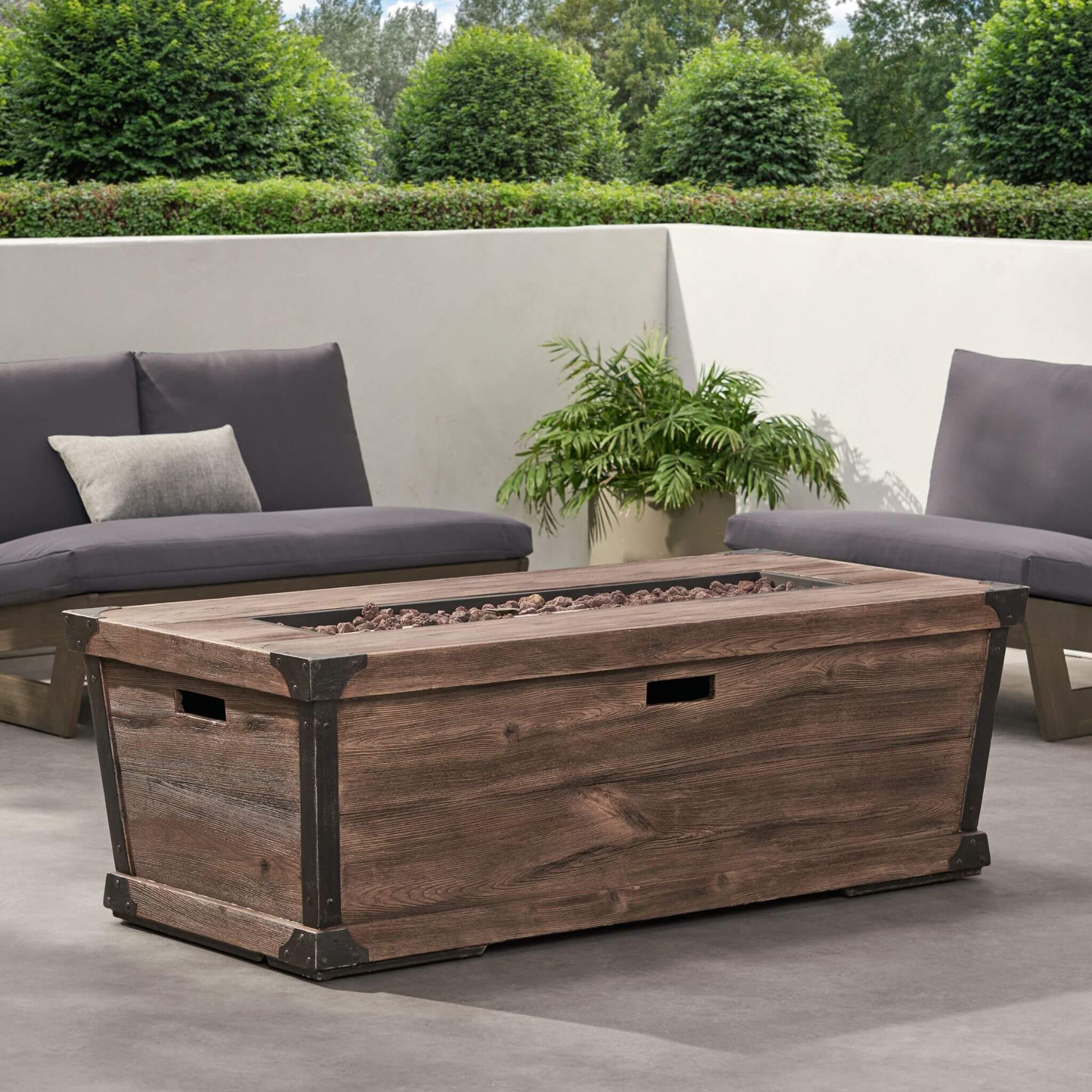 56" Outdoor 50K BTU Wood Pattern Rectangle Gas Burning Fire Pit (SAK43681) - Energize Trek
