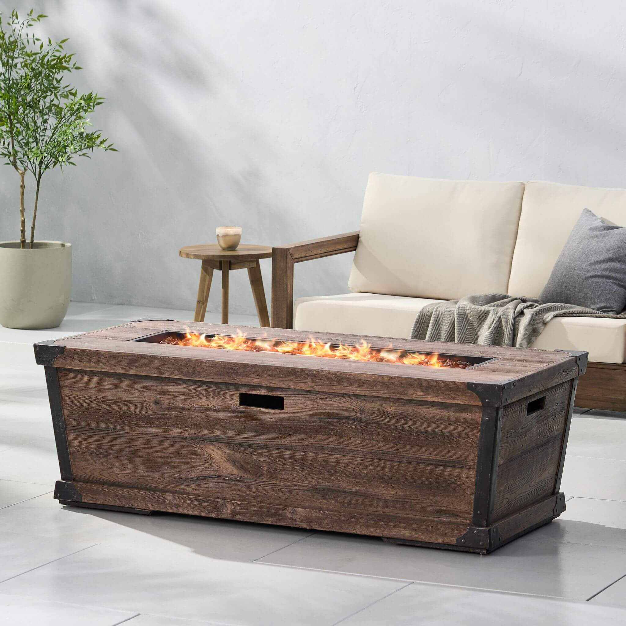 56" Outdoor 50K BTU Wood Pattern Rectangle Gas Burning Fire Pit (SAK43681) - Energize Trek