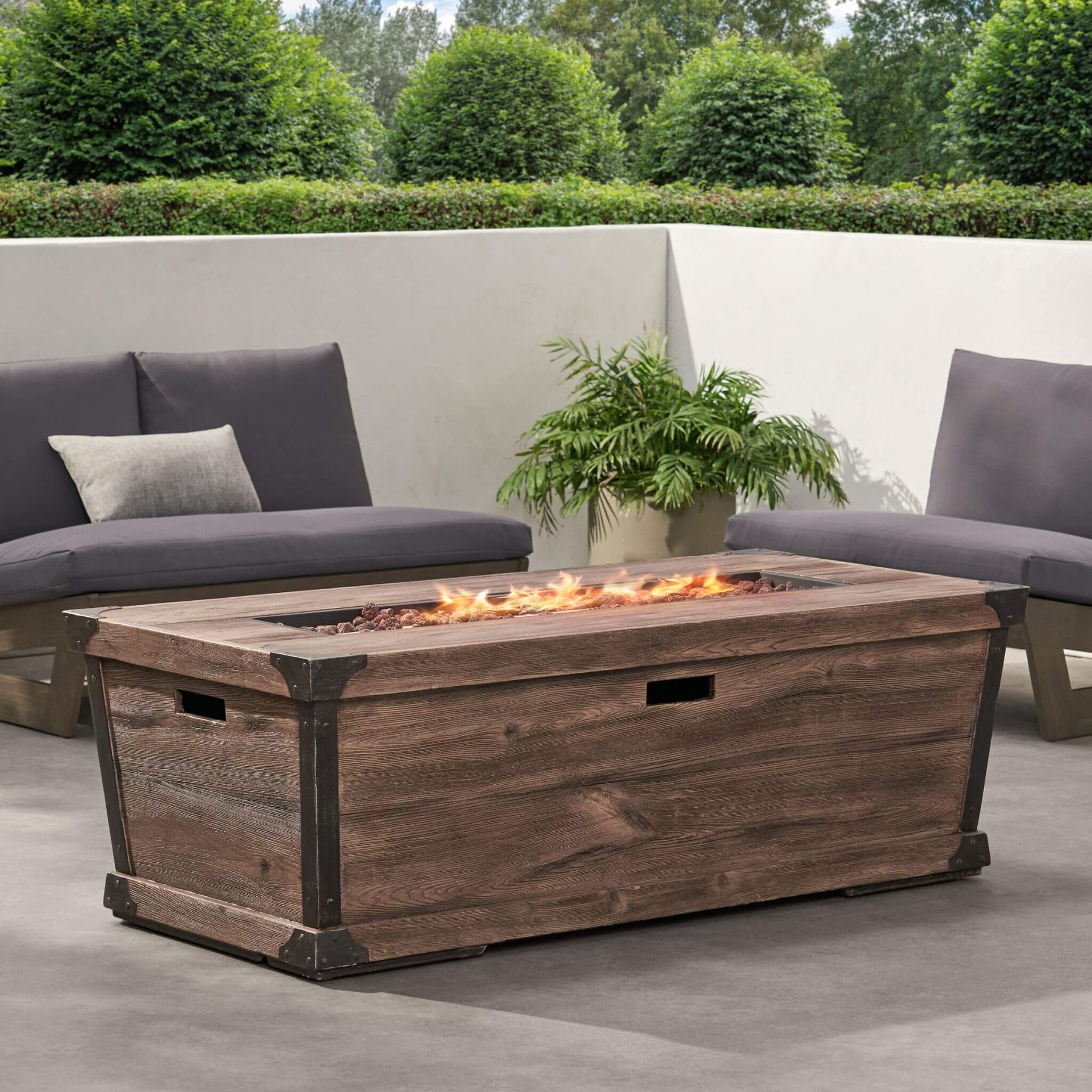 56" Outdoor 50K BTU Wood Pattern Rectangle Gas Burning Fire Pit (SAK43681) - Energize Trek