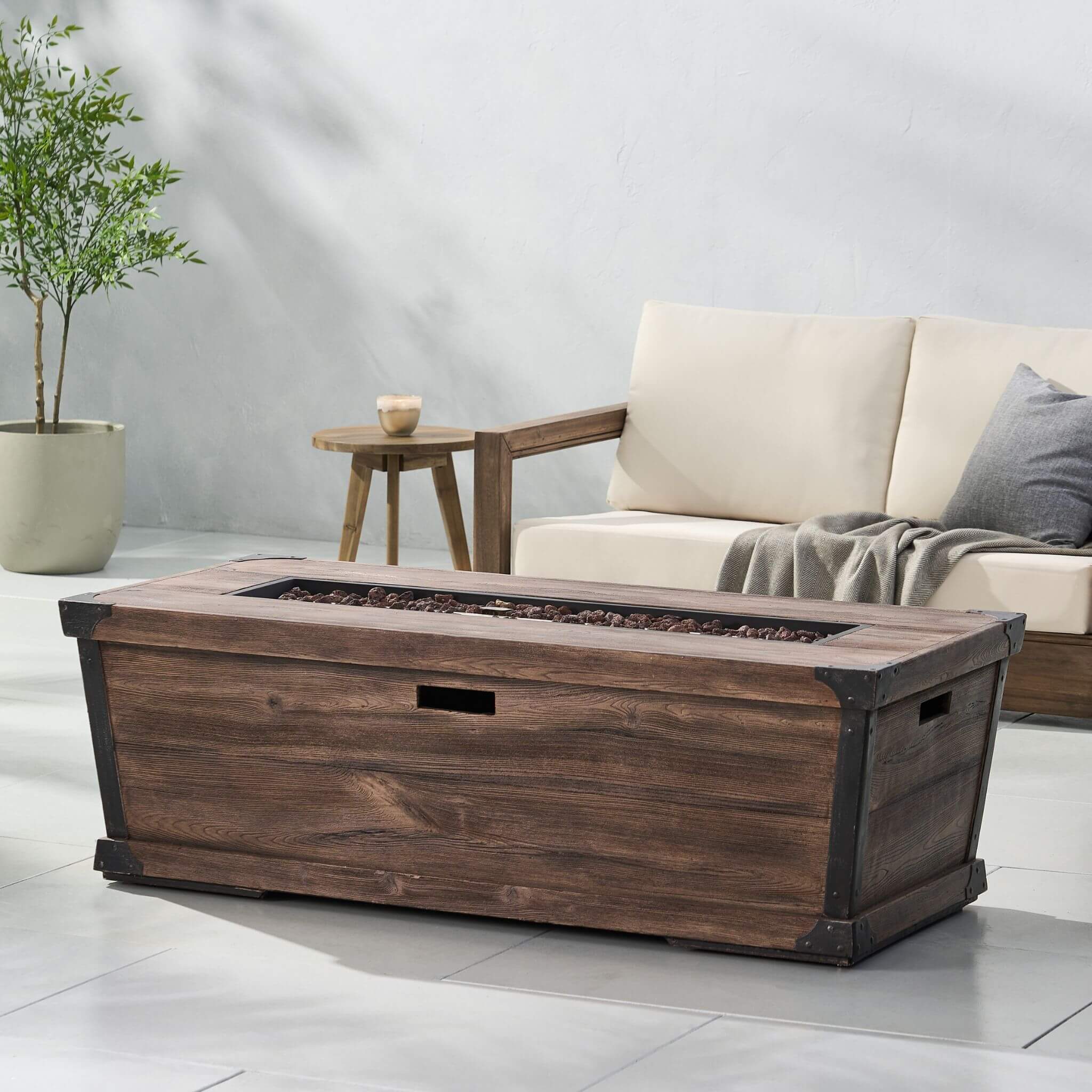 56" Outdoor 50K BTU Wood Pattern Rectangle Gas Burning Fire Pit (SAK43681) - Energize Trek