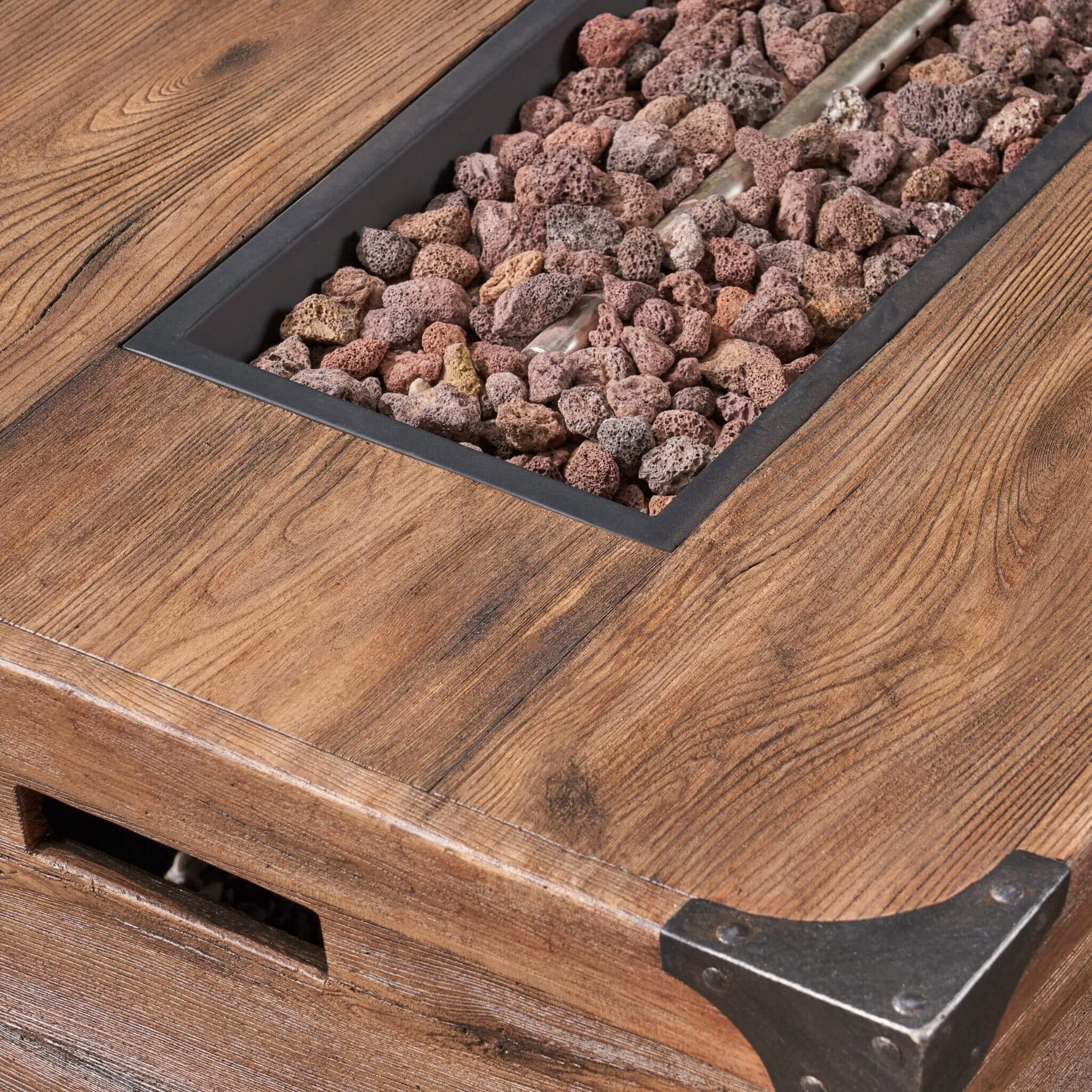 56" Outdoor 50K BTU Wood Pattern Rectangle Gas Burning Fire Pit (SAK43681) - Energize Trek
