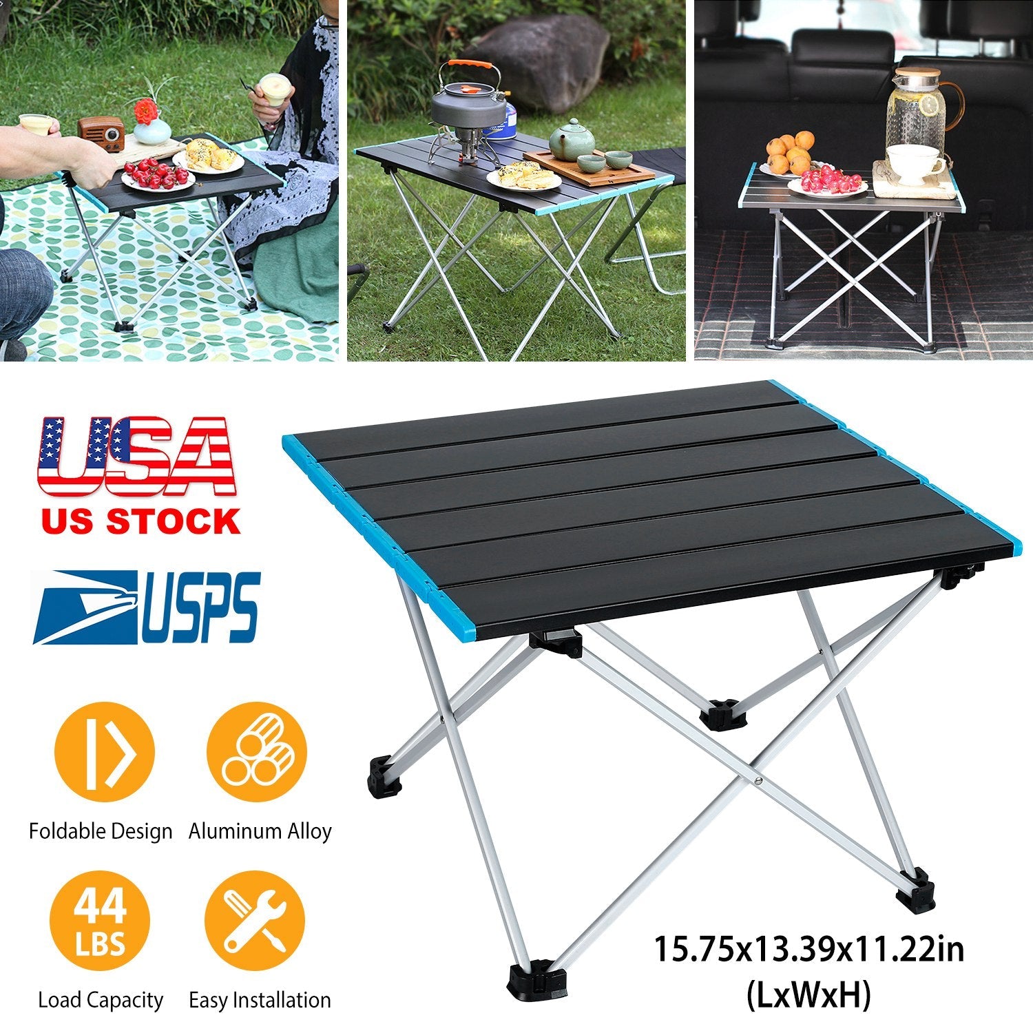 Folding Camping Table Aluminum Alloy Portable Desk Collapsible Outdoor Lightweight Picnic Table w/ Carry Bag For Camping Beach Backpacking Fishing Tra