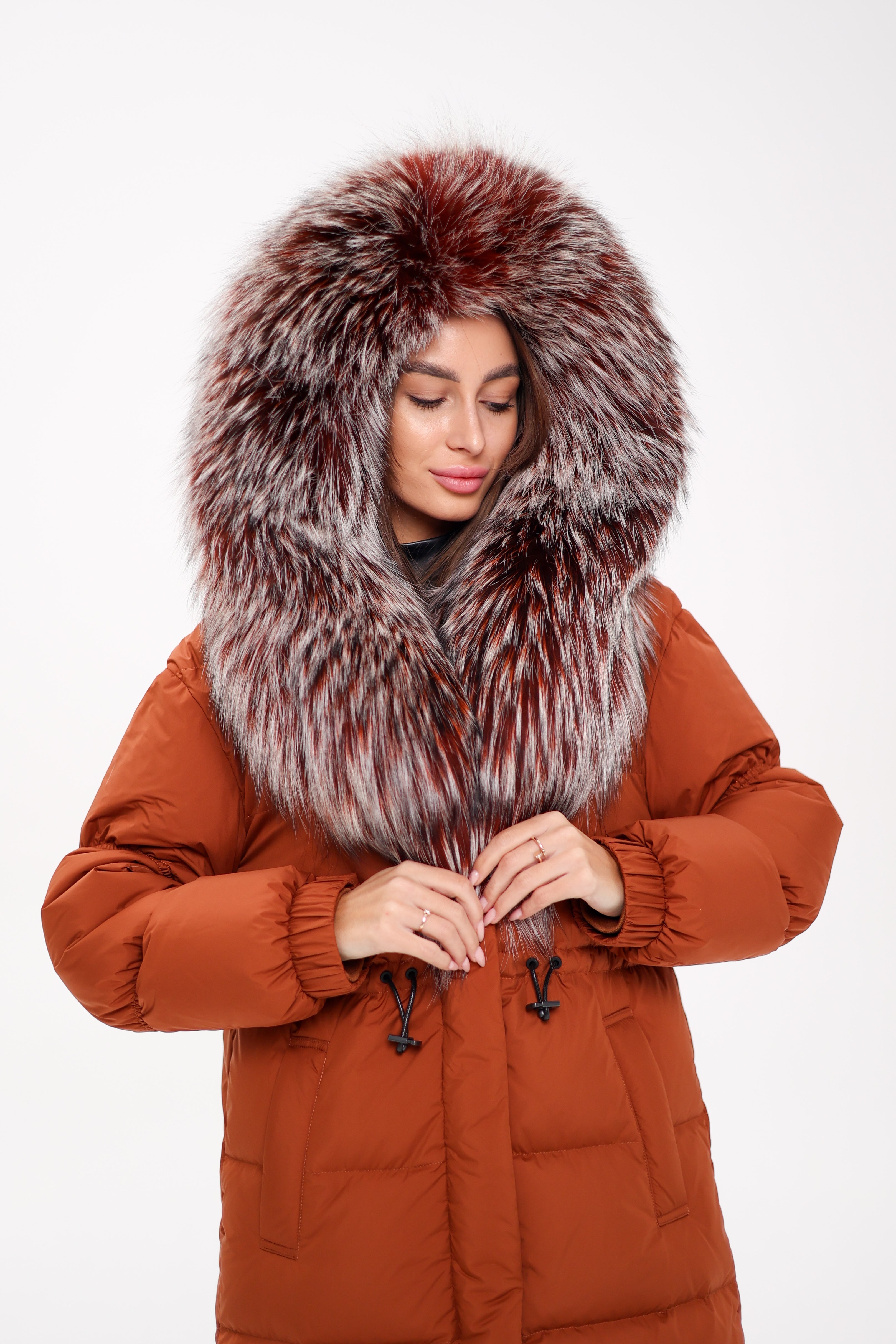 Genuine Silver Fox Fully Lined Hood Down Filled Coat - Energize Trek