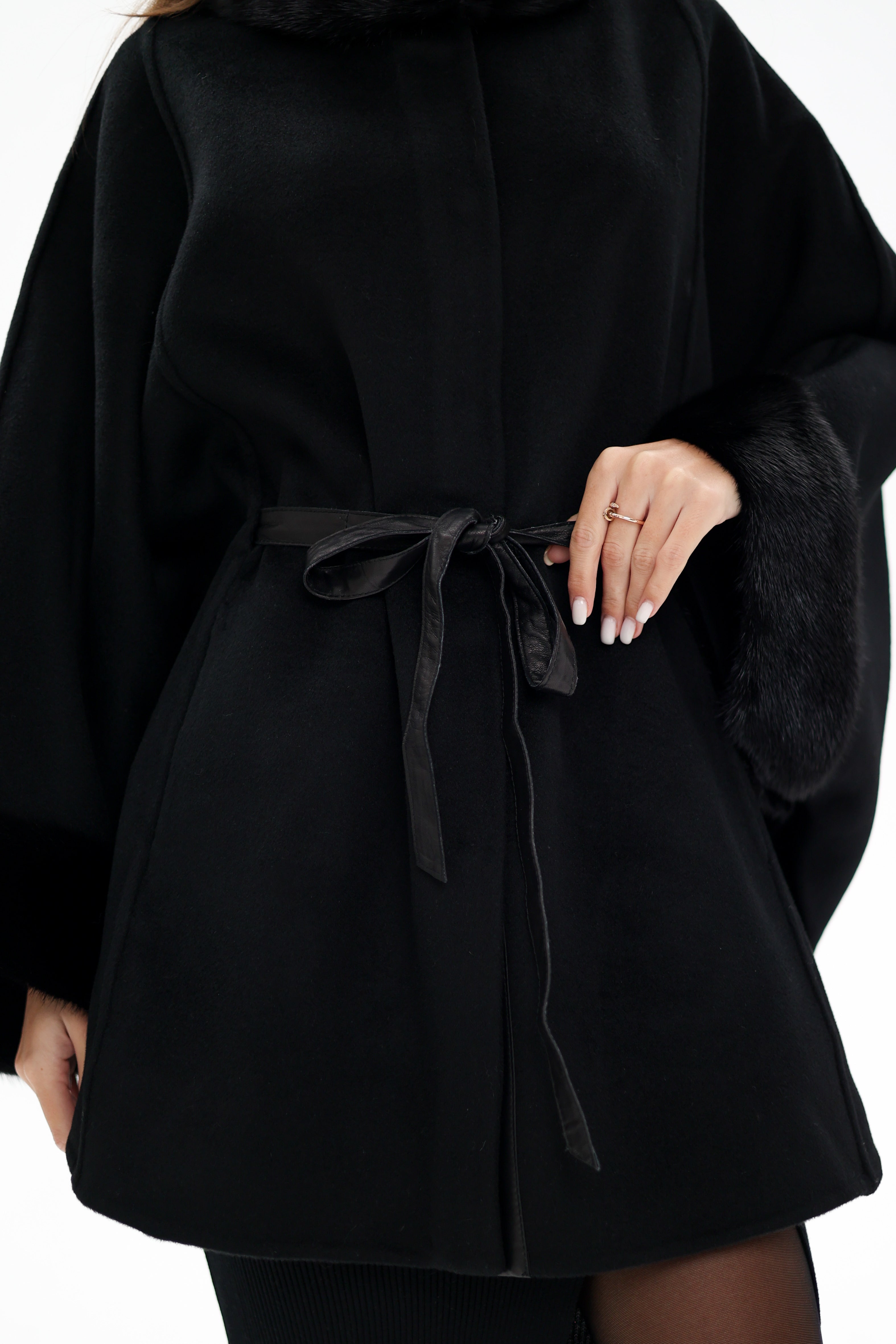 Genuine Scandinavian Mink Fur Double Face Wool Poncho - Energize Trek