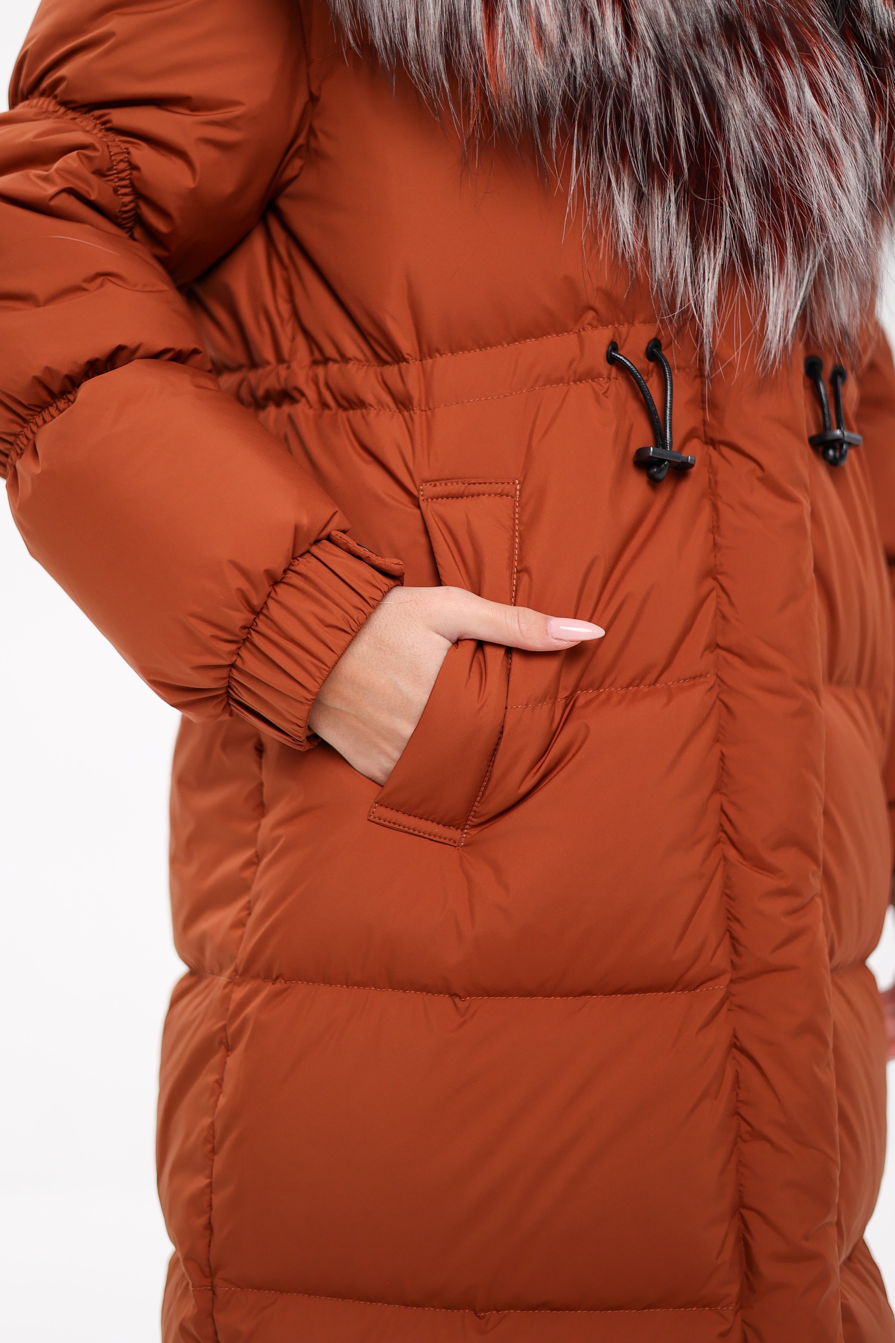 Genuine Silver Fox Fully Lined Hood Down Filled Coat - Energize Trek