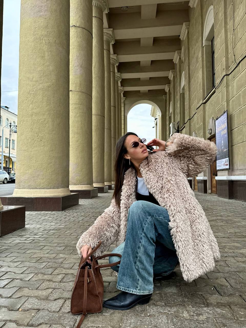 Faux Fur Coat with Leather Belt - Energize Trek