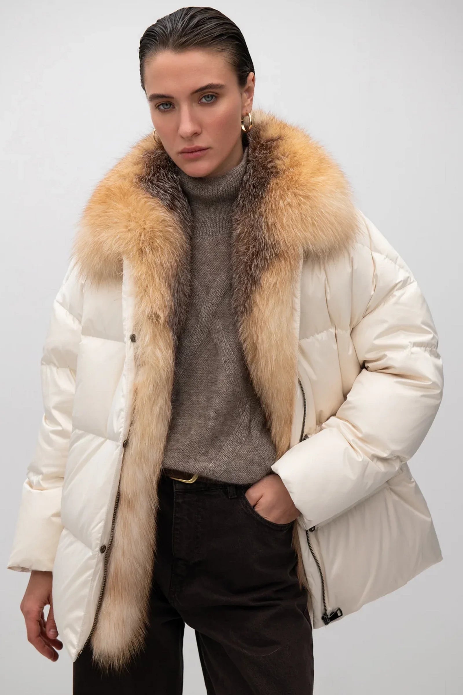 Macaire Genuine Silver Fox Fur Down Fill Coat - Energize Trek