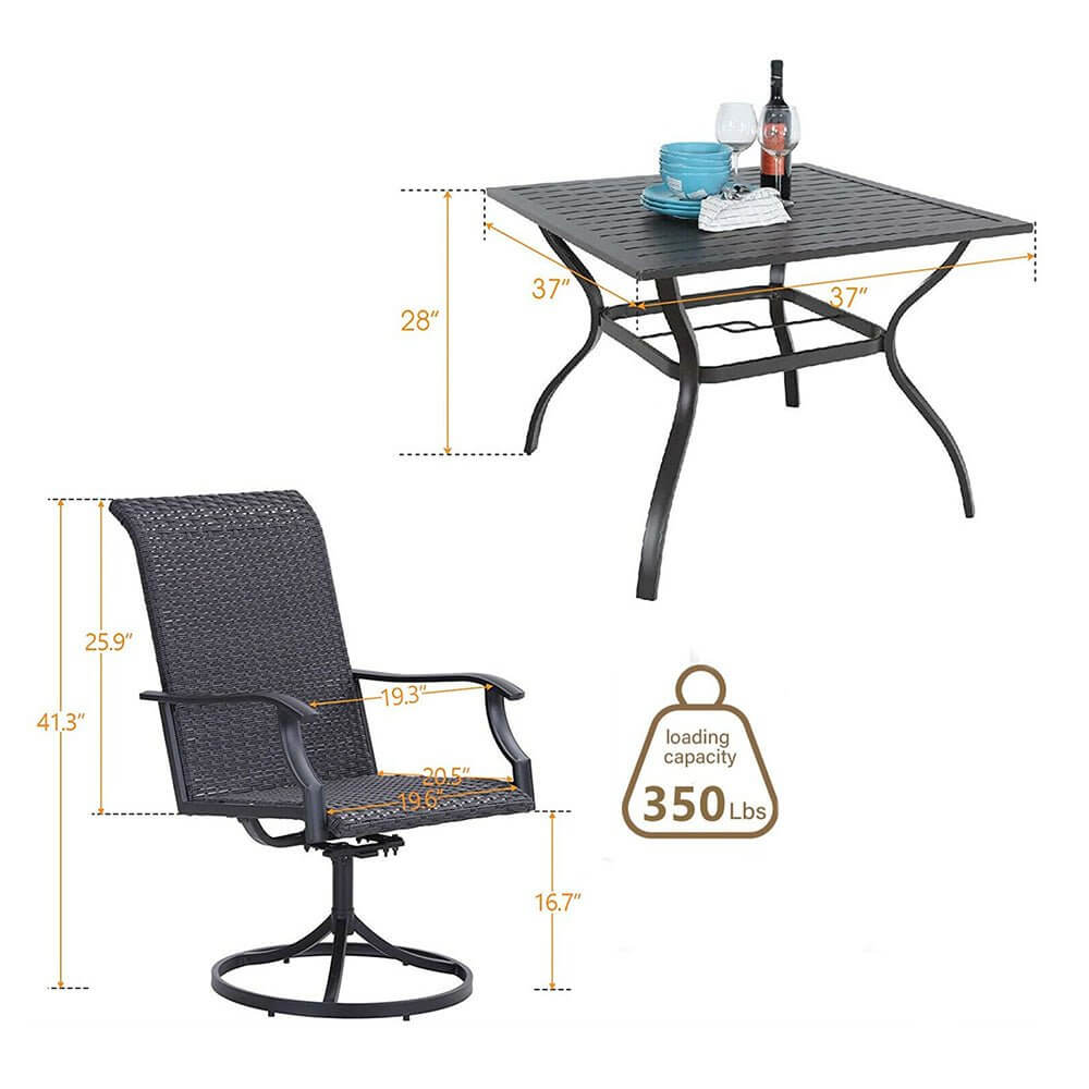 5PCS Outdoor Patio Rattan Dining Furniture Set With Swivel Armchairs (91823705) - Energize Trek