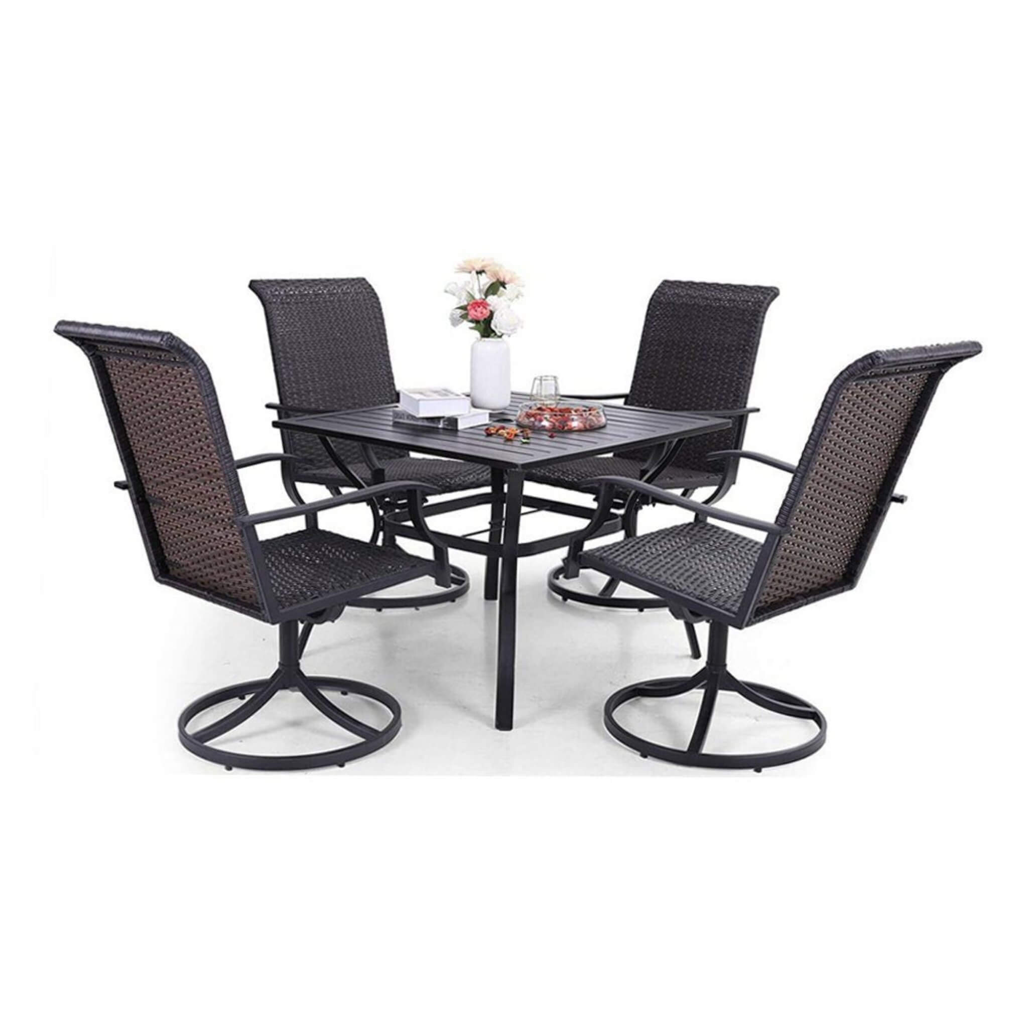 5PCS Outdoor Patio Rattan Dining Furniture Set With Swivel Armchairs (91823705) - Energize Trek