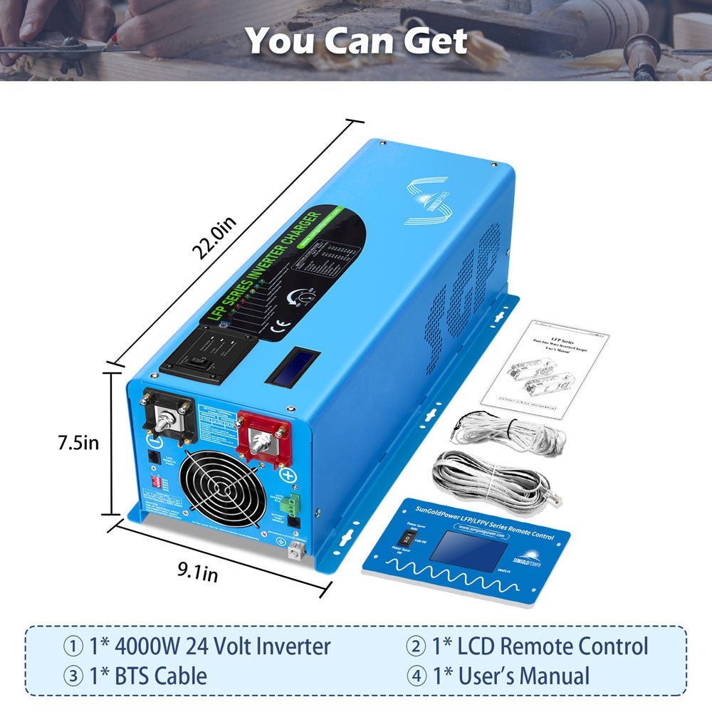 4000W DC 24V Split Phase Pure Sine Wave Inverter With Charger - Energize Trek