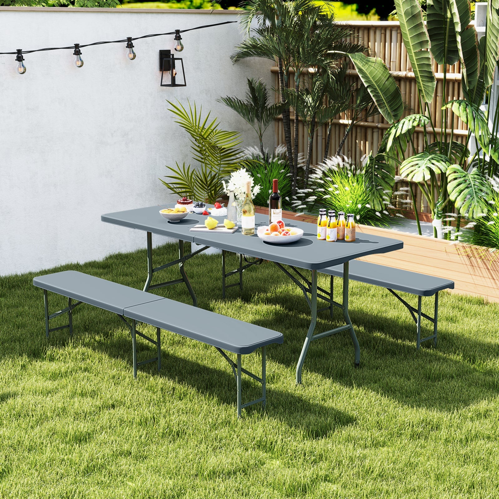 6 Feet Plastic Folding Bench Portable Seat with Handle and Lock - Energize Trek