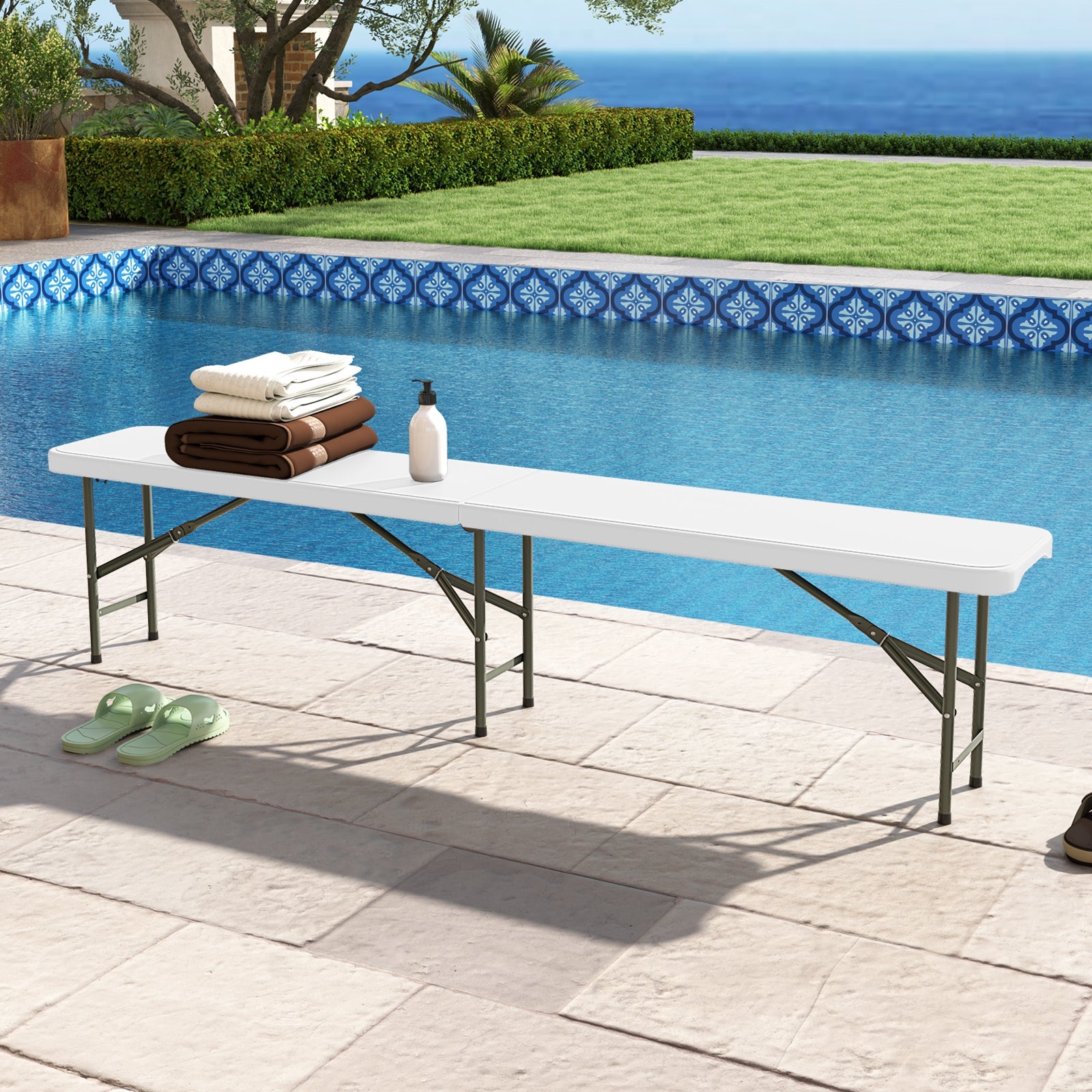 6 Feet Plastic Folding Bench Portable Seat with Handle and Lock - Energize Trek