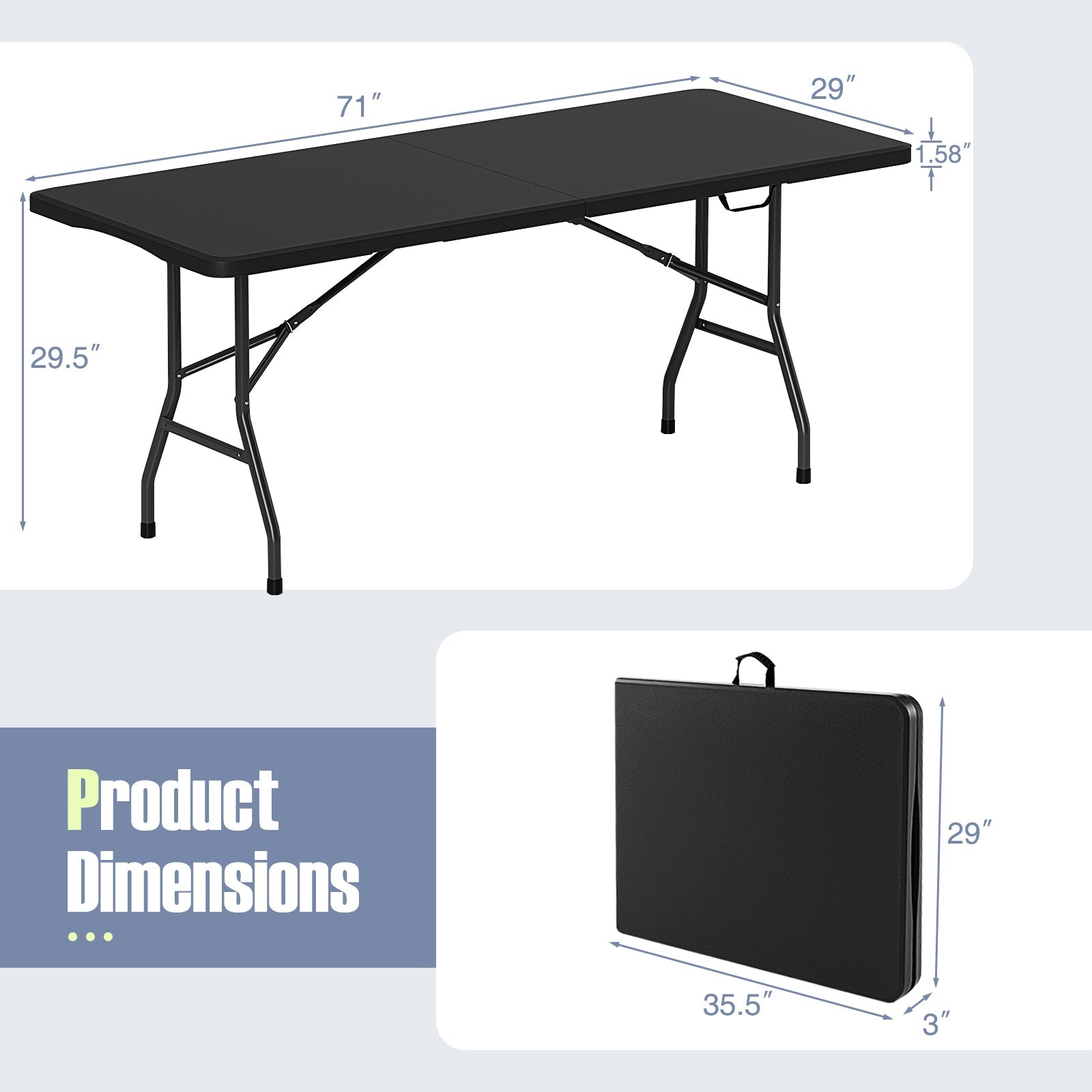 6 ft Portable Folding Table 350 LBS Fold-in-Half Table with HDPE Tabletop - Energize Trek
