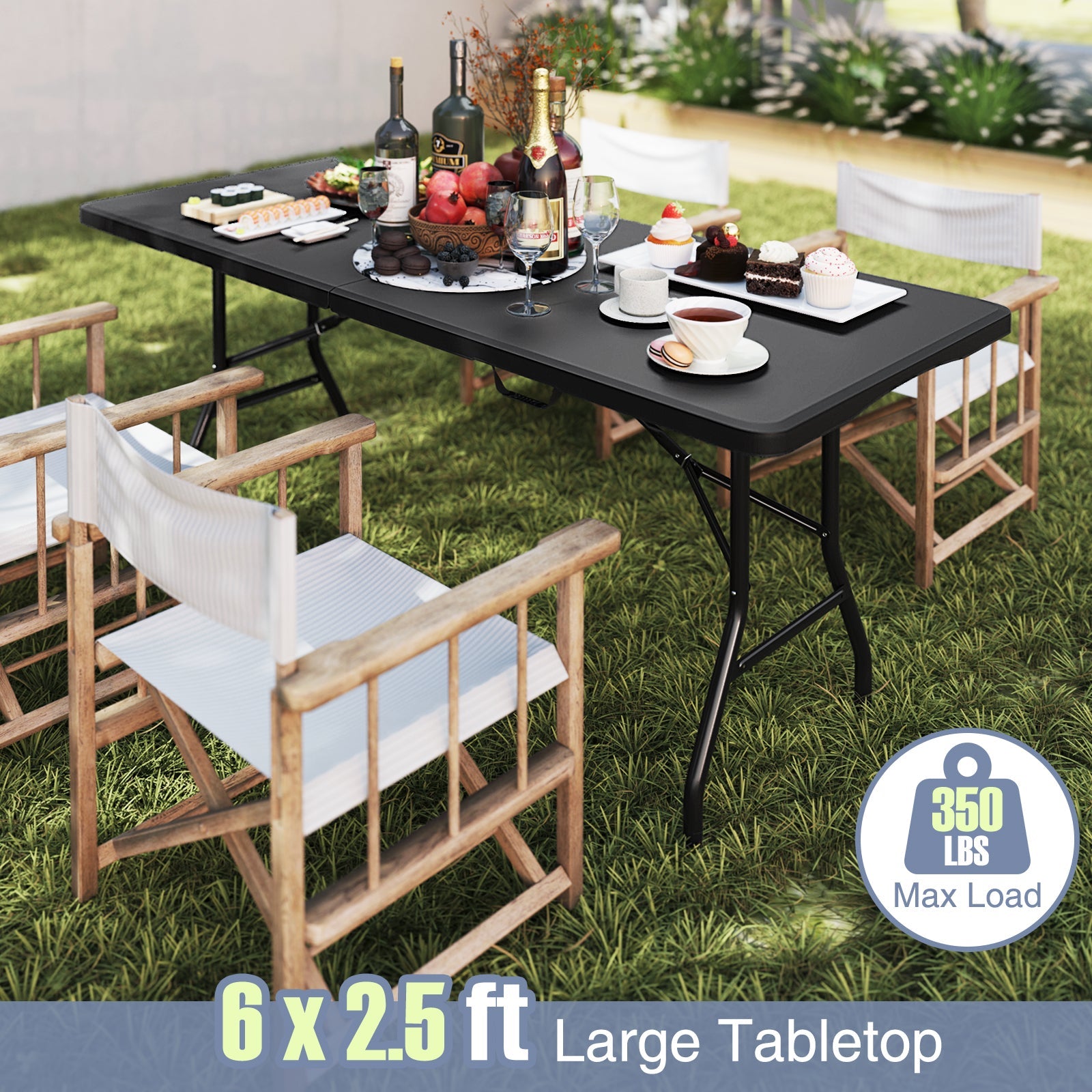 6 ft Portable Folding Table 350 LBS Fold-in-Half Table with HDPE Tabletop - Energize Trek