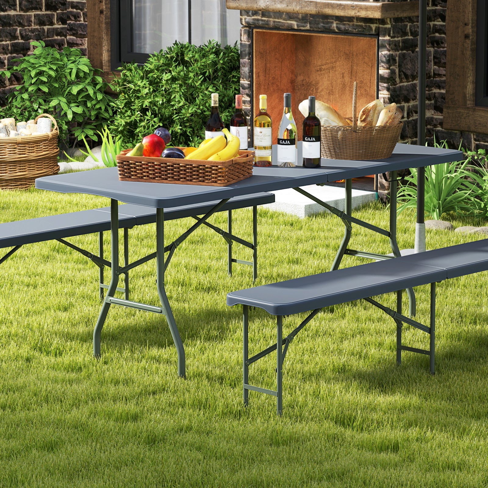 6 ft Portable Folding Table 350 LBS Fold-in-Half Table with HDPE Tabletop - Energize Trek