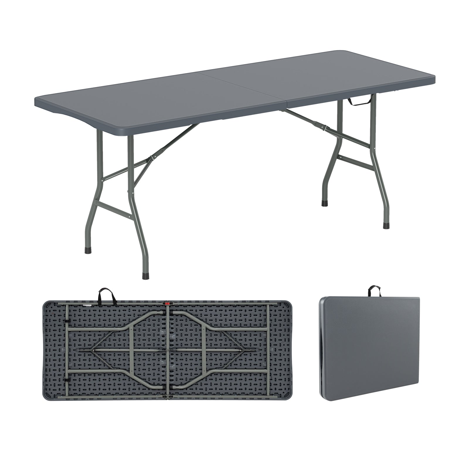 6 ft Portable Folding Table 350 LBS Fold-in-Half Table with HDPE Tabletop - Energize Trek